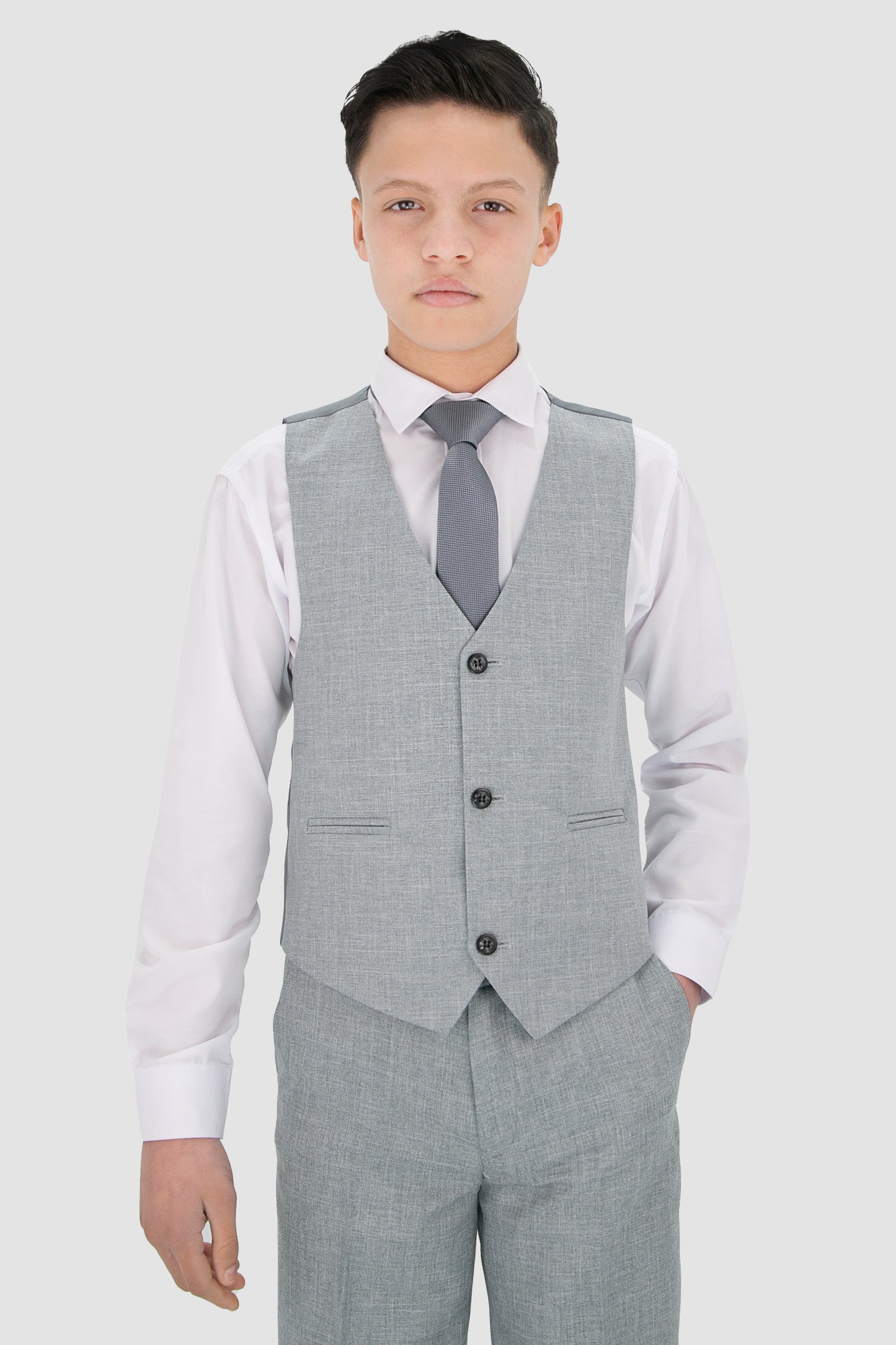 Boys Slim Fit Textured 8-Piece Formal Suit Set - Slate Grey  Waistcoat Picture