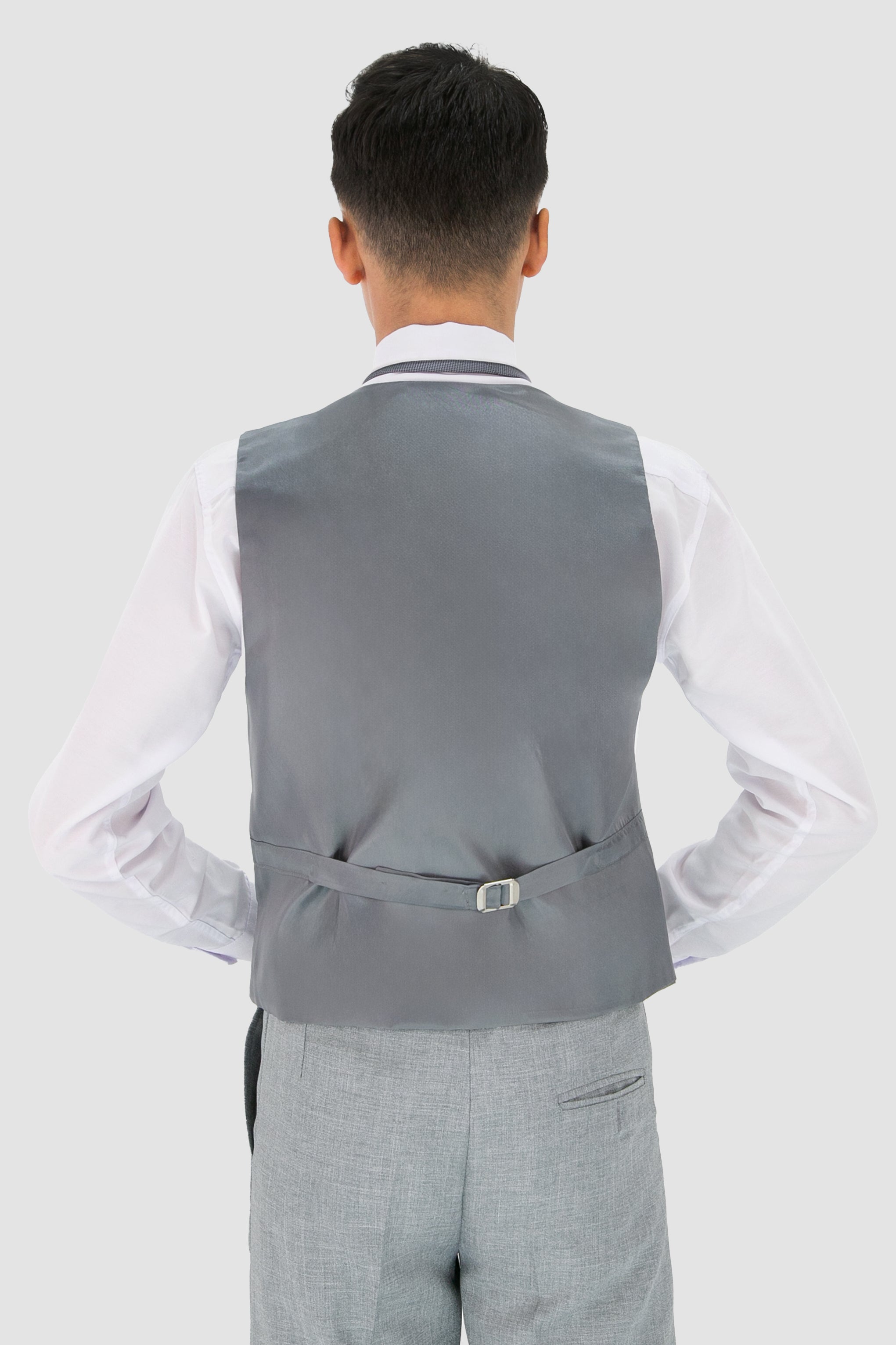 Boys Slim Fit Textured 8-Piece Formal Suit Set - Slate Grey  Waistcoat Back Picture