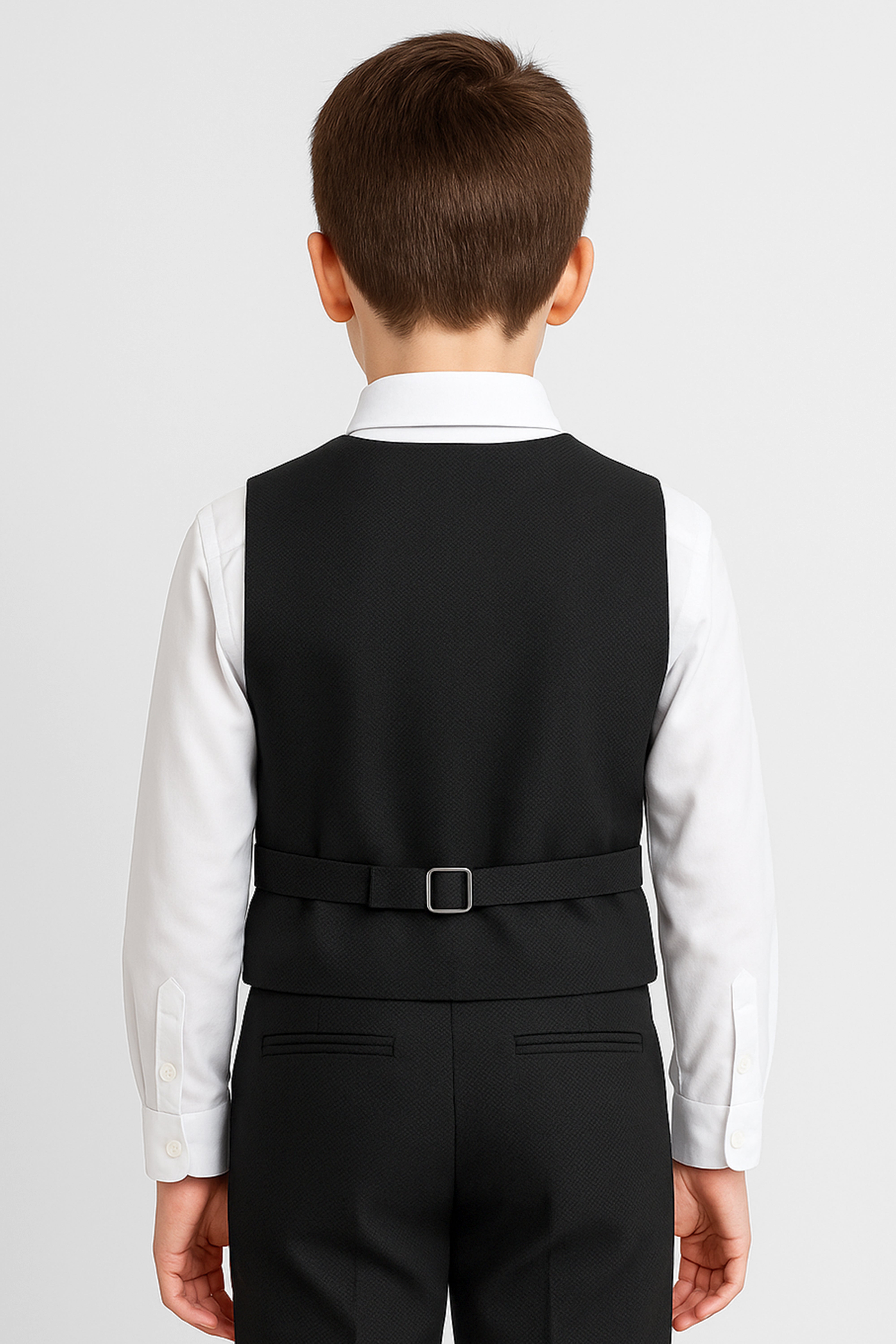 Boys' Slim Fit Textured Waistcoat Suit Set, Formal Outfit - Black Back Picture
