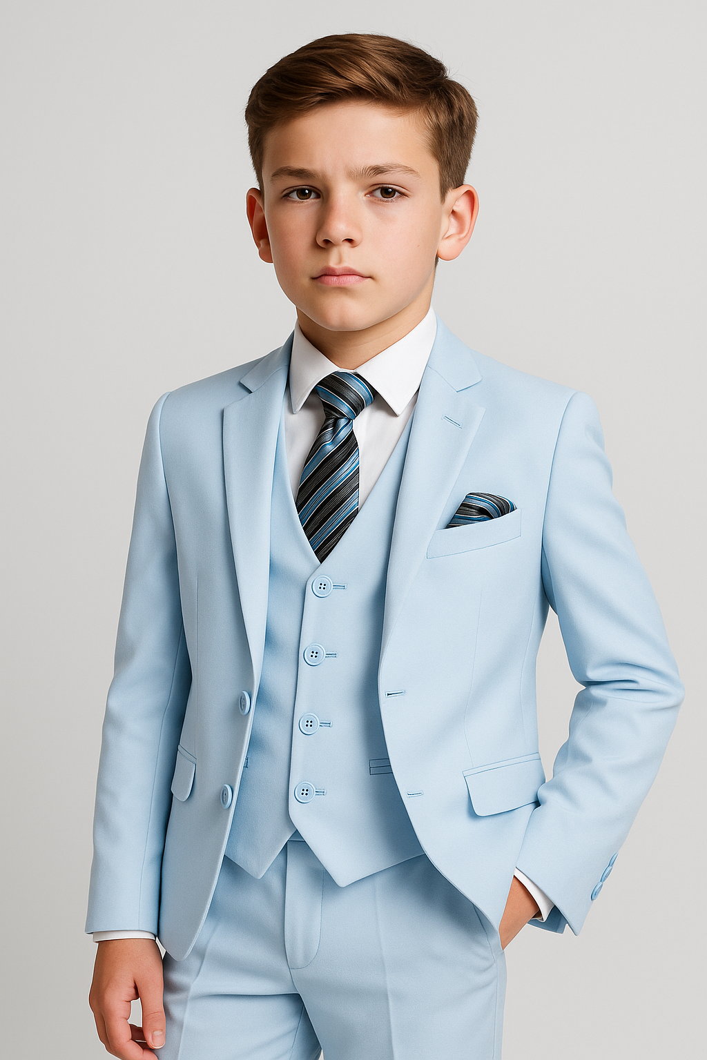 Boys Solid Tailored Fit Communion Suit Set - Light Blue