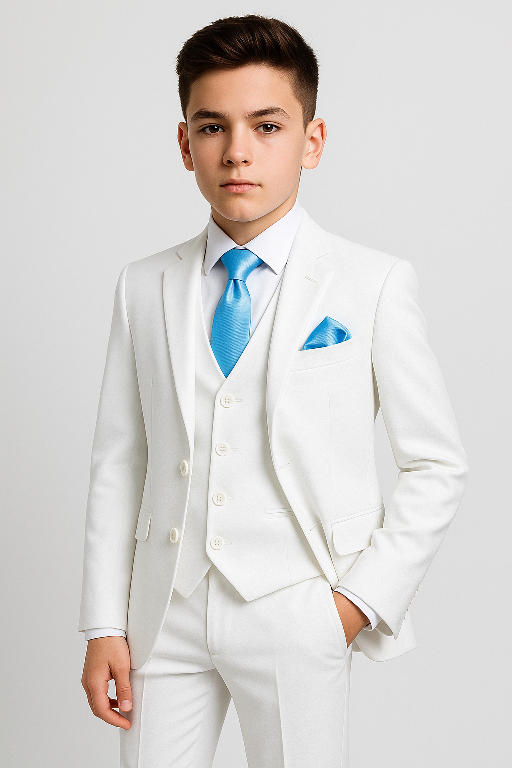 Boys Solid Tailored Fit Communion Suit Set - White