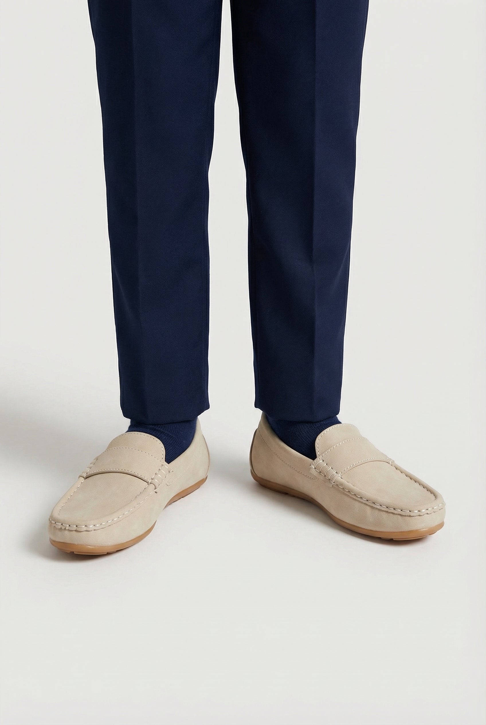 Boys Suede Slip On Penny Loafer - DUNCAN - Cream Model Picture