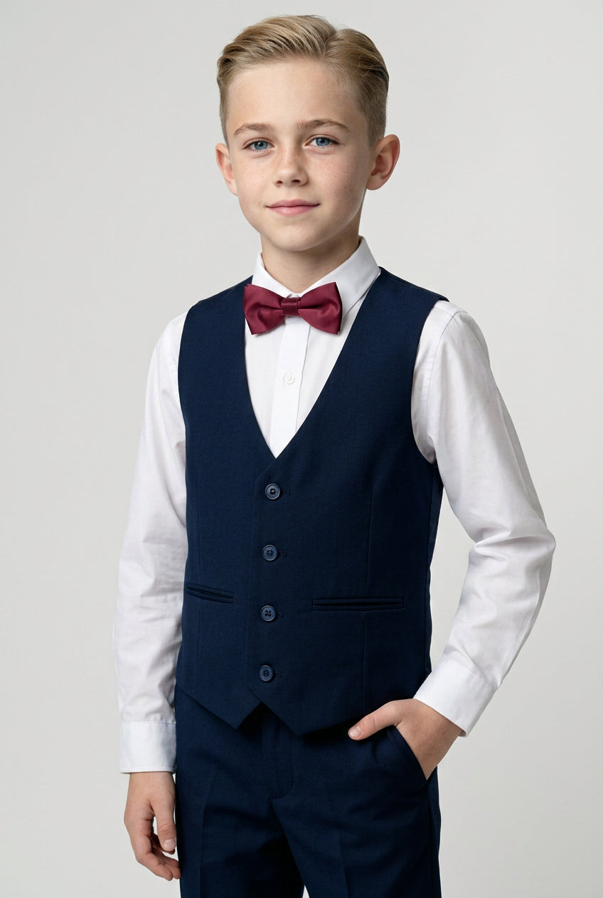 Boys Summer Waistcoat Suit 4 PC Set - Navy Blue