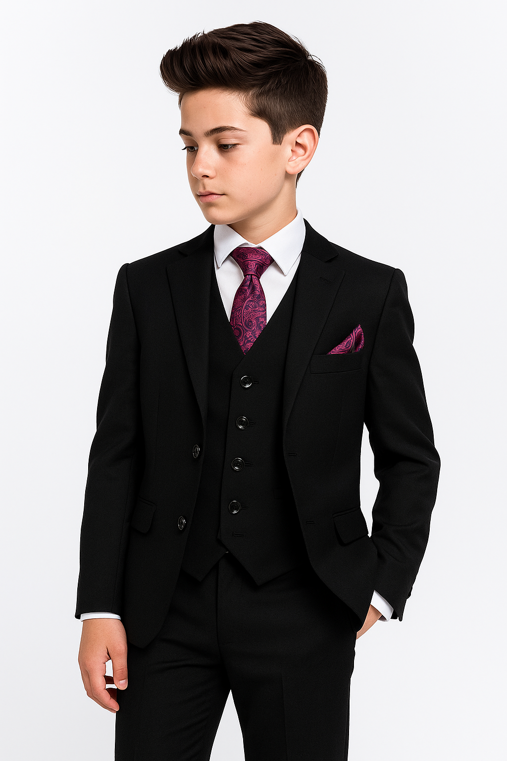 Boys Tailored Fit Formal Suit - AIDEN - Black Model Picture