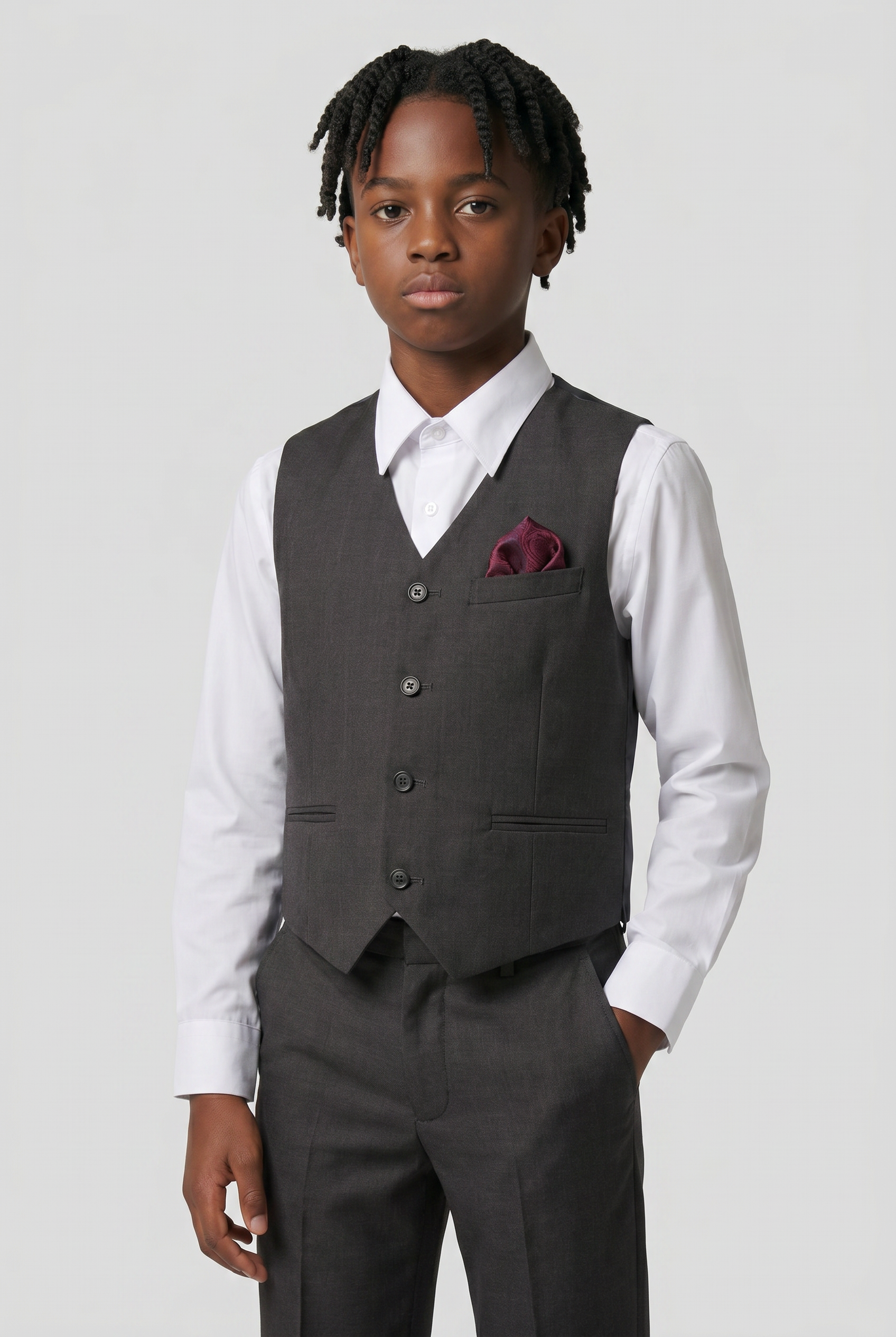 Costume habillé pour garçon, coupe ajustée - Gris anthracite
