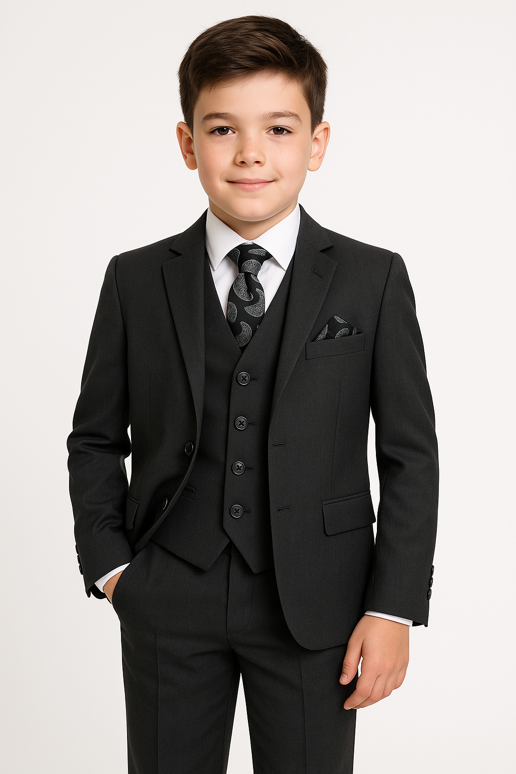 Jungen Schlank geschnittener Formeller Anzug - LANDON - Schwarz
