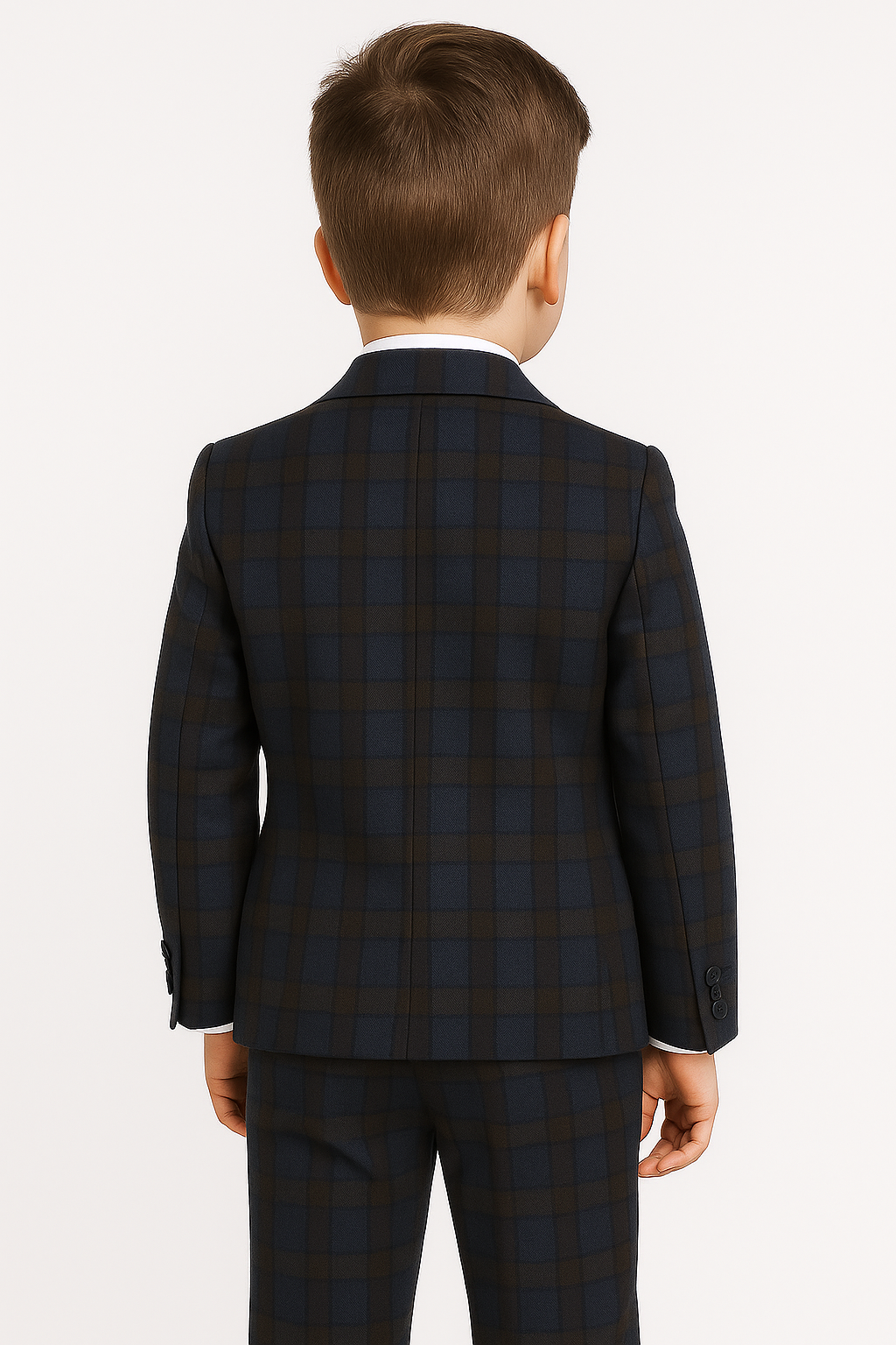 Costume à Carreaux Rétro Tailored Fit Bleu Marine pour Garçons - Bleu Marine - Marron