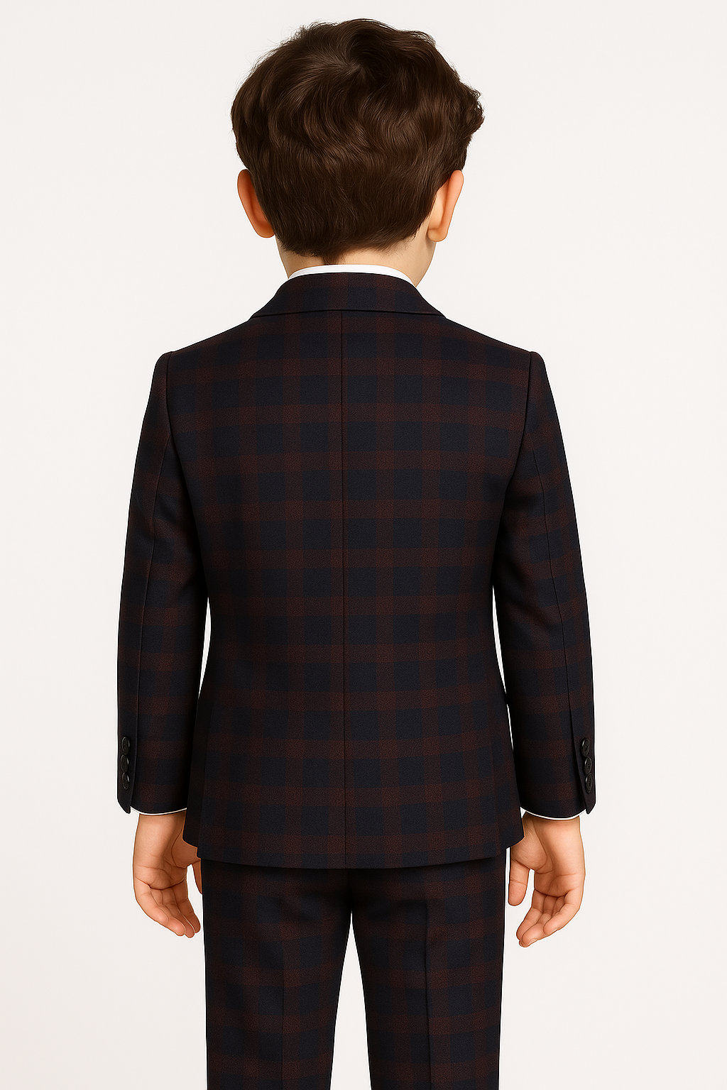Boys Tailored Fit Retro Check Navy Suit - Navy Blue - Red