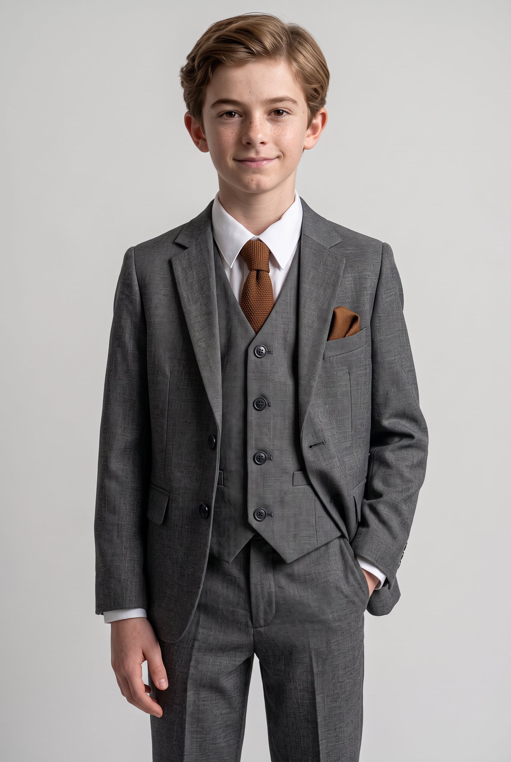 Completo da ragazzo taglio sartoriale formale per matrimonio, set da 6 pezzi in Grigio