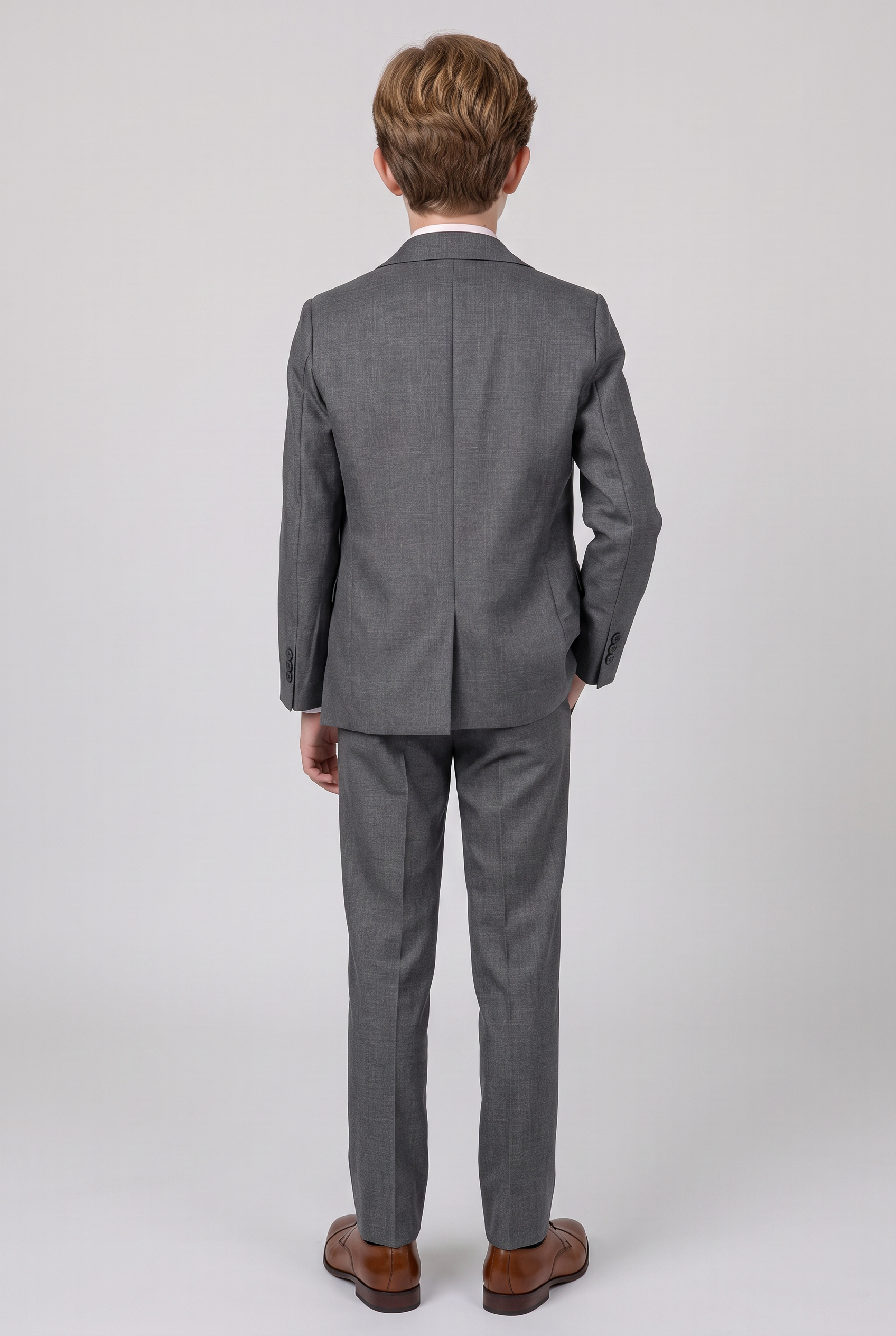 Boys Tailored Fit Suit Formal Wedding 6 Pieces Set in Grey
