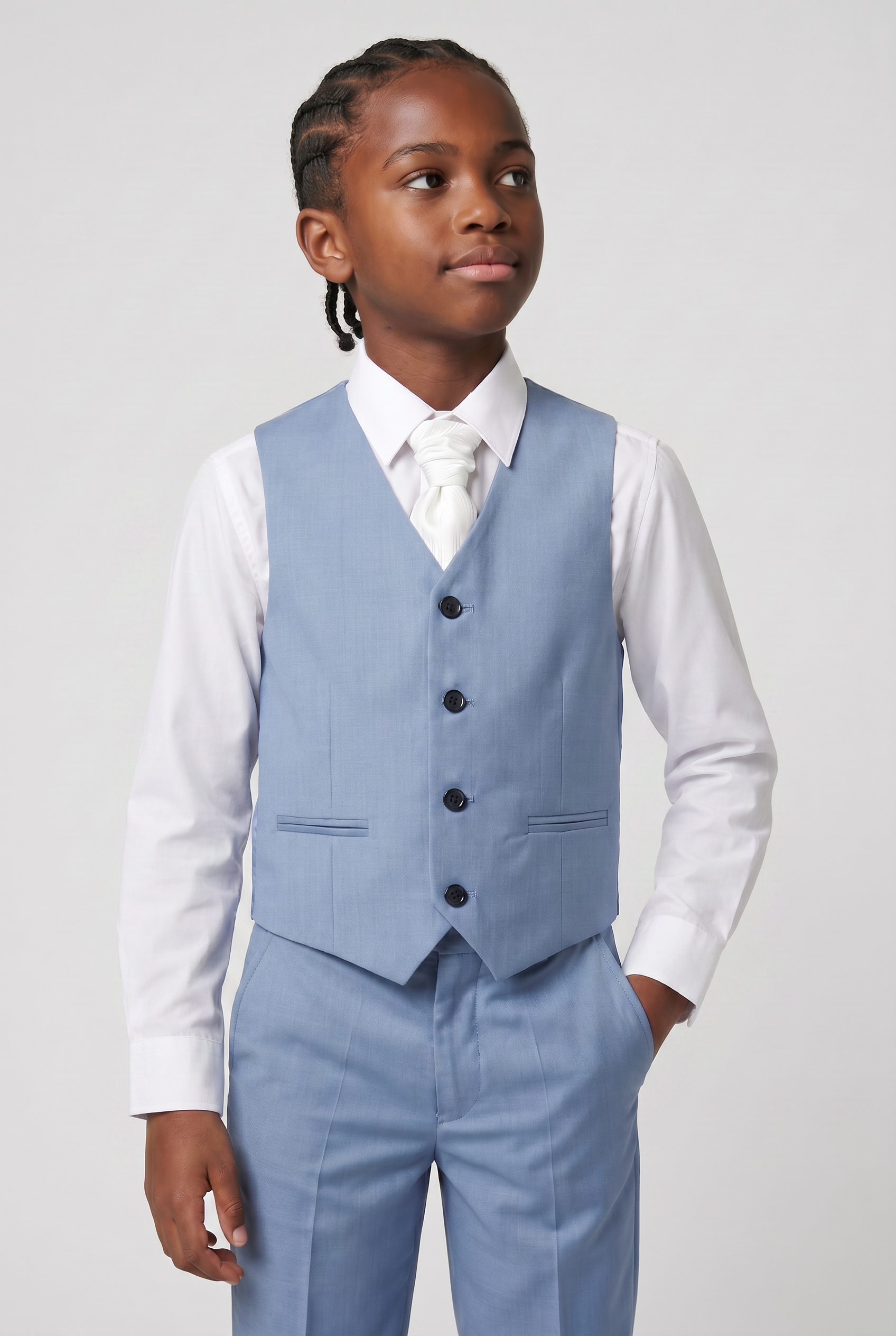 Boys Tailored Fit Suit Set In Sky Blue - Charles - Blue Model Picture