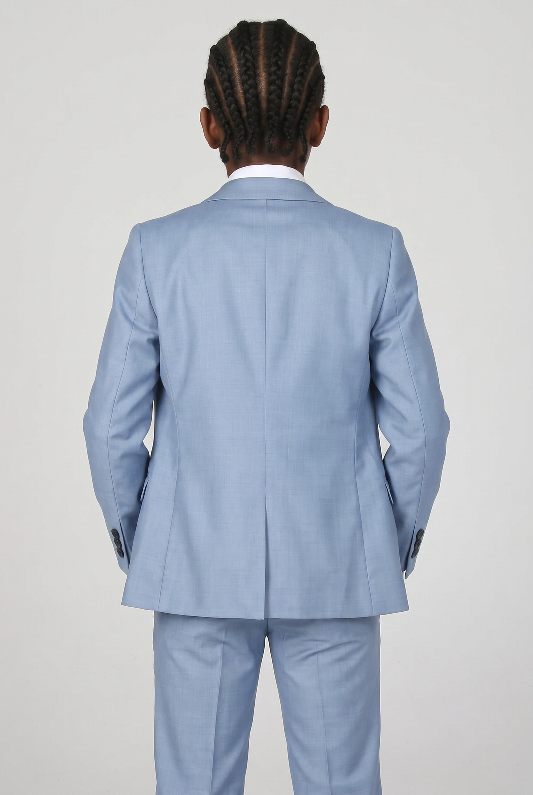 Boys Tailored Fit Suit Set In Sky Blue - Charles - Blue Model Back Picture