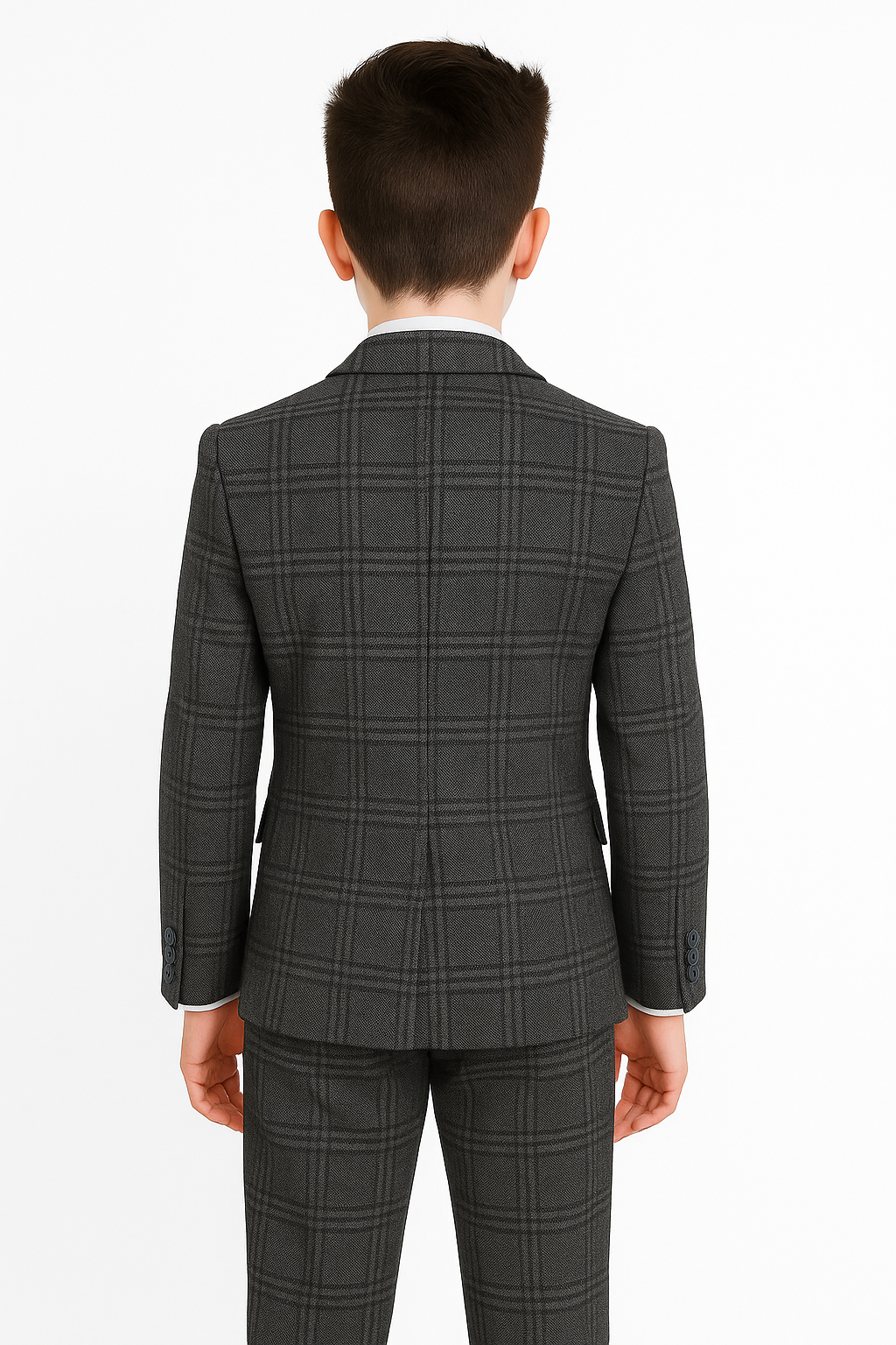 Costume en Tweed à Carreaux Tailored Fit pour Garçons - HURRICANE - Gris Charbon