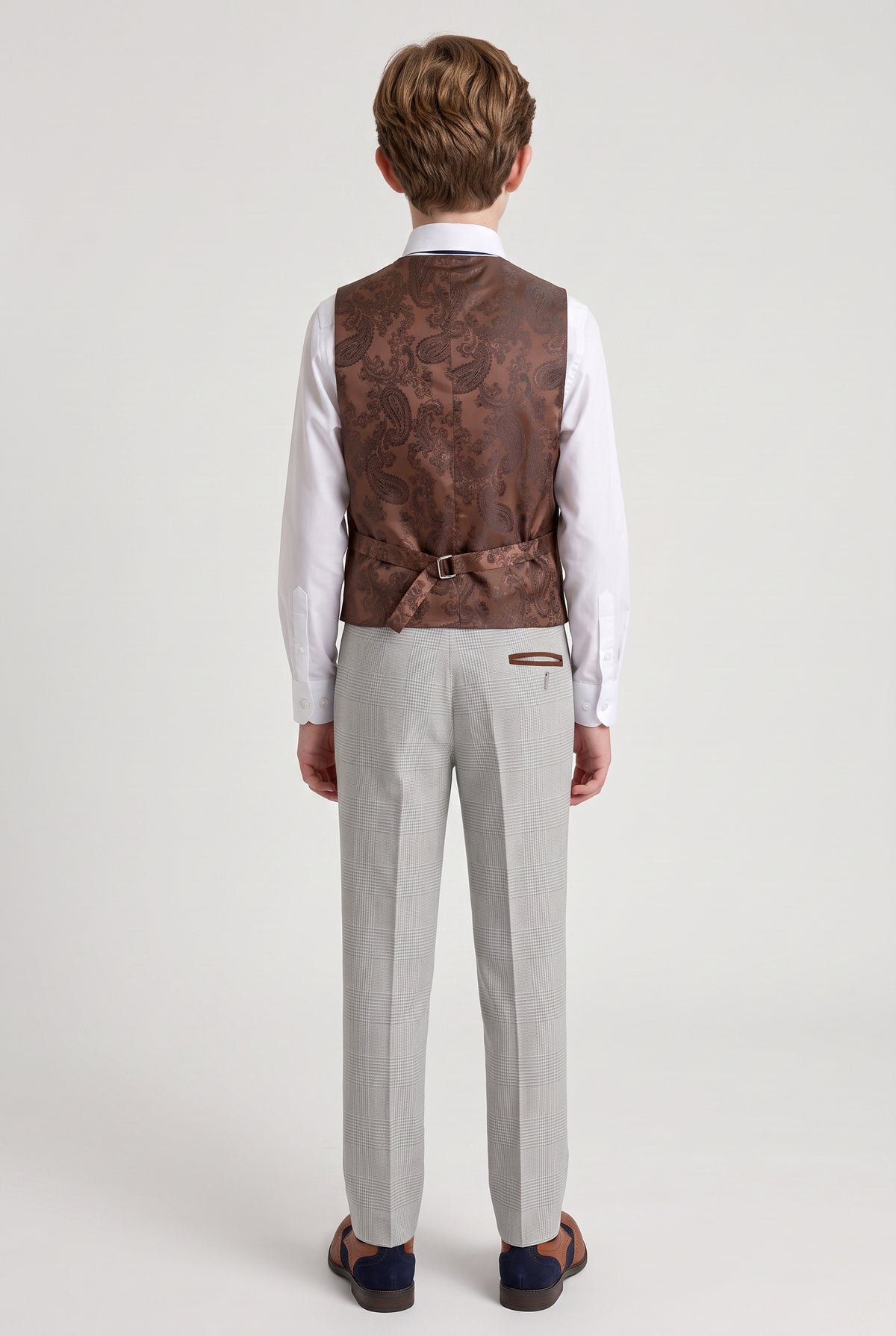 Abito da ragazzo su misura in tweed a quadri - MARK - Beige pietra
