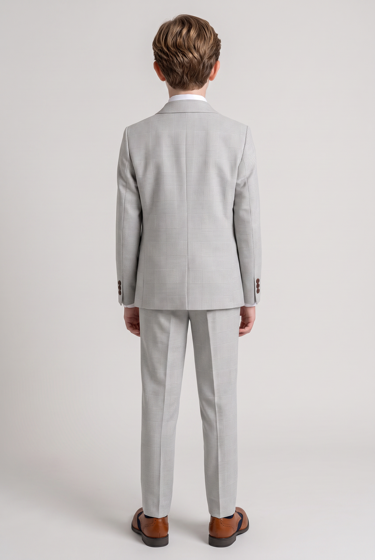 Abito da ragazzo su misura in tweed a quadri - MARK - Beige pietra