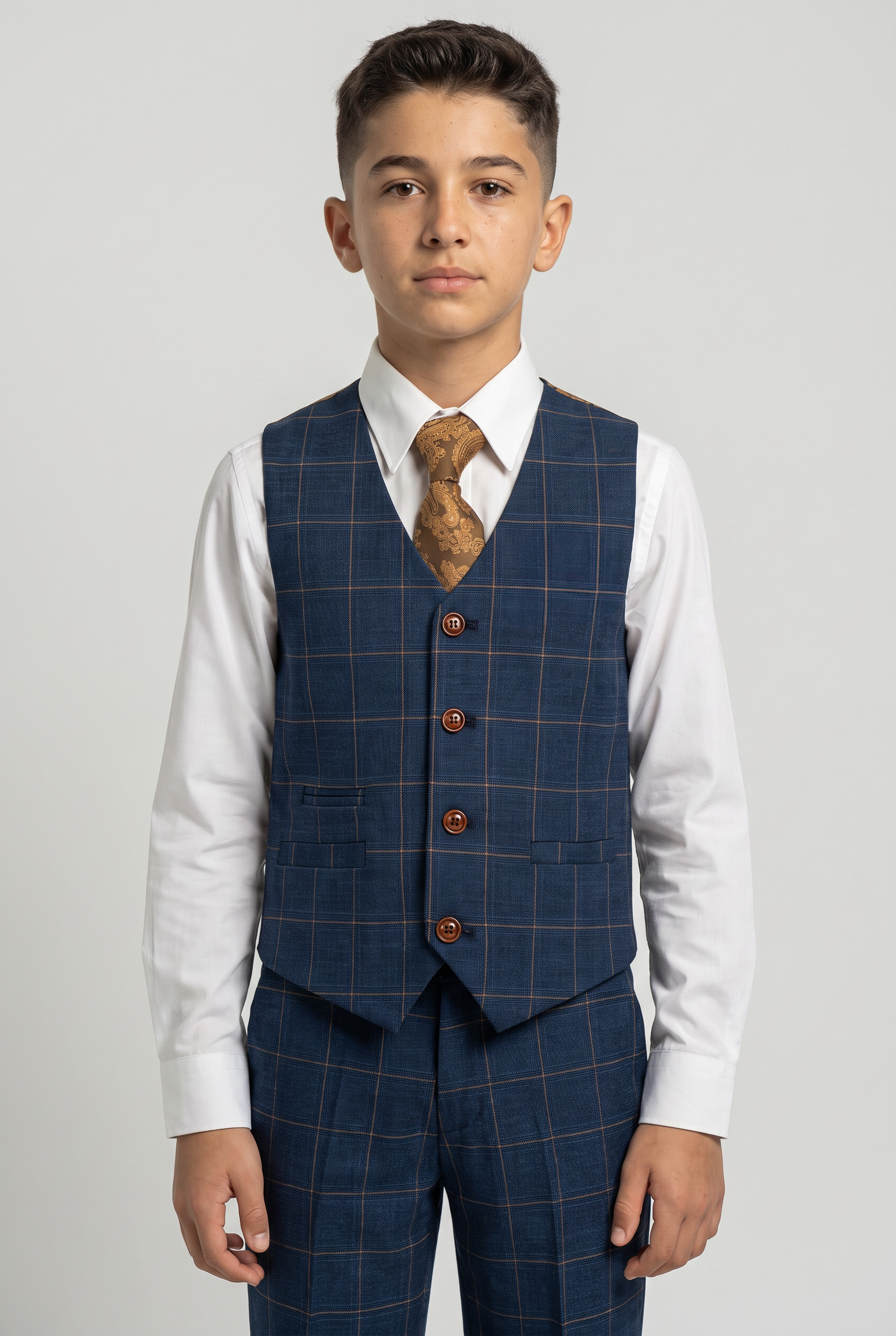 Costume garçon coupe ajustée à carreaux fenêtre - Bleu bleuet