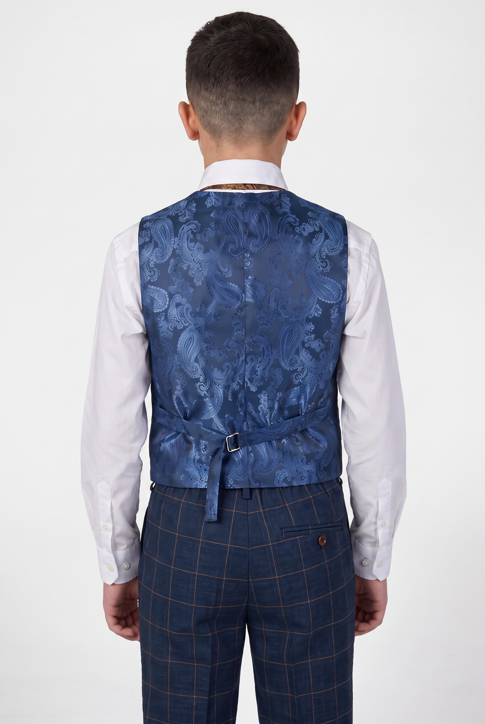Costume garçon coupe ajustée à carreaux fenêtre - Bleu bleuet