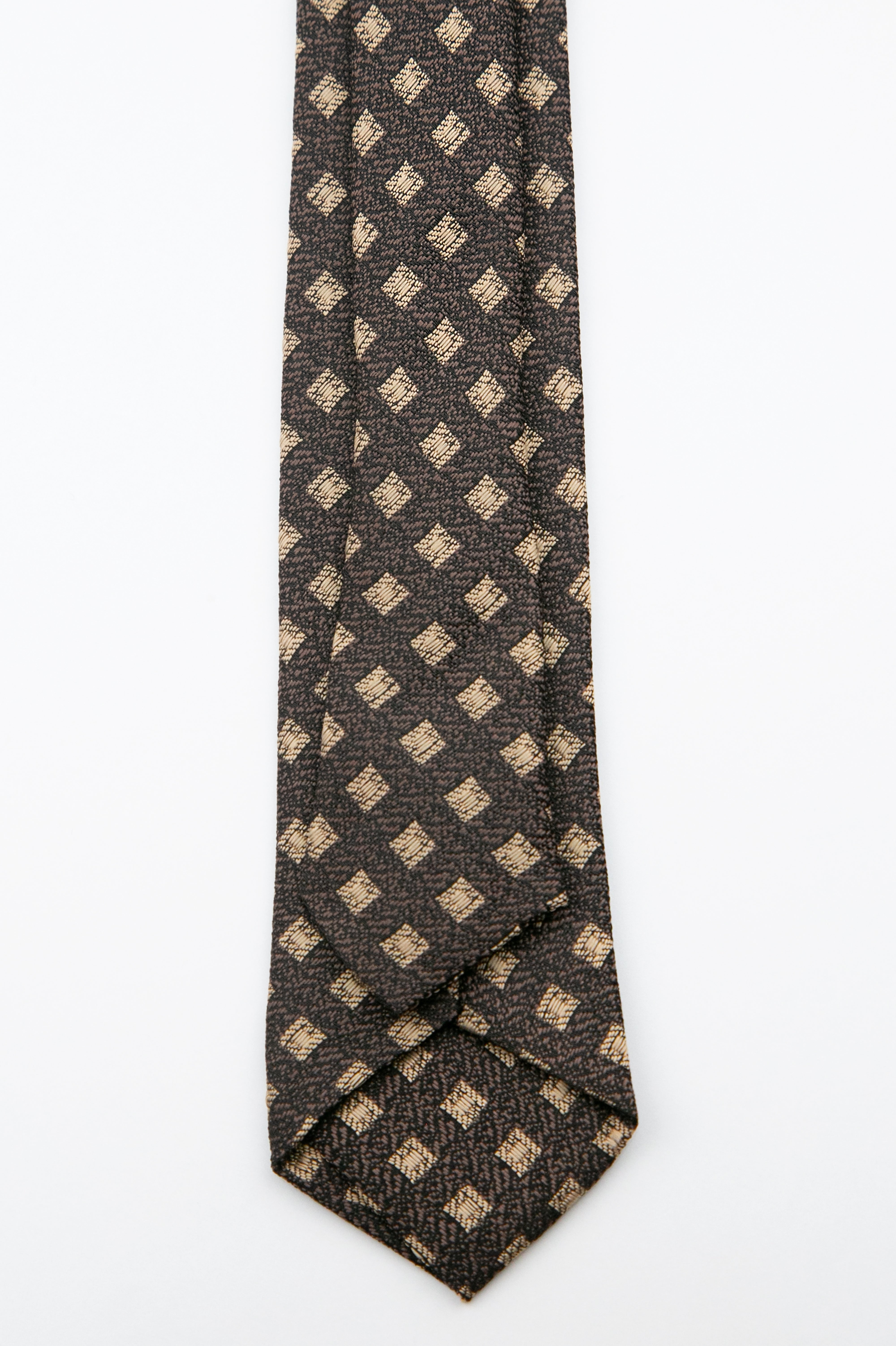 Boys’ Textured Diamond Slim Tie & Hanky Set -  Brown Back Picture