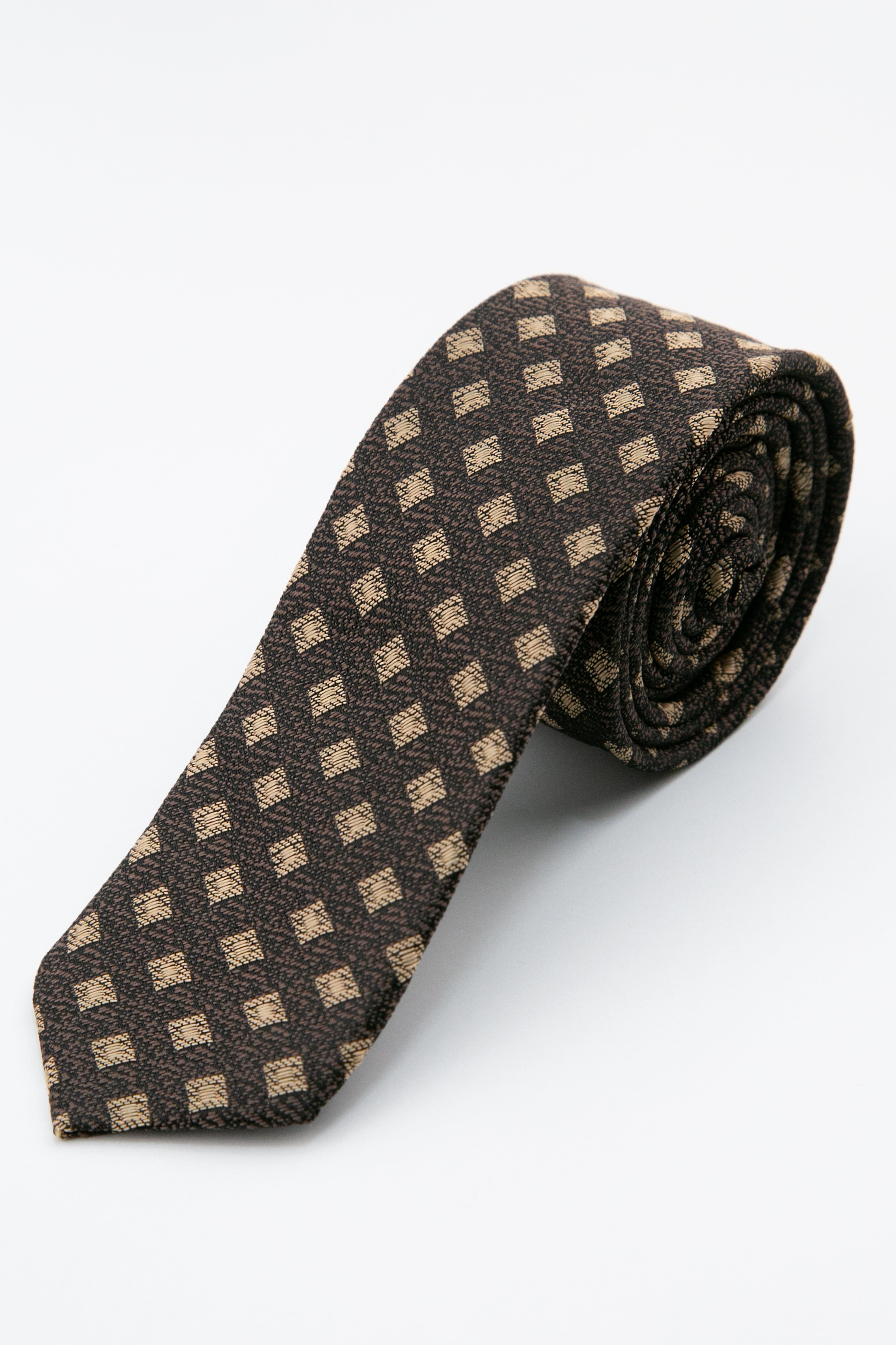 Boys’ Textured Diamond Slim Tie & Hanky Set -  Brown Tie Picture