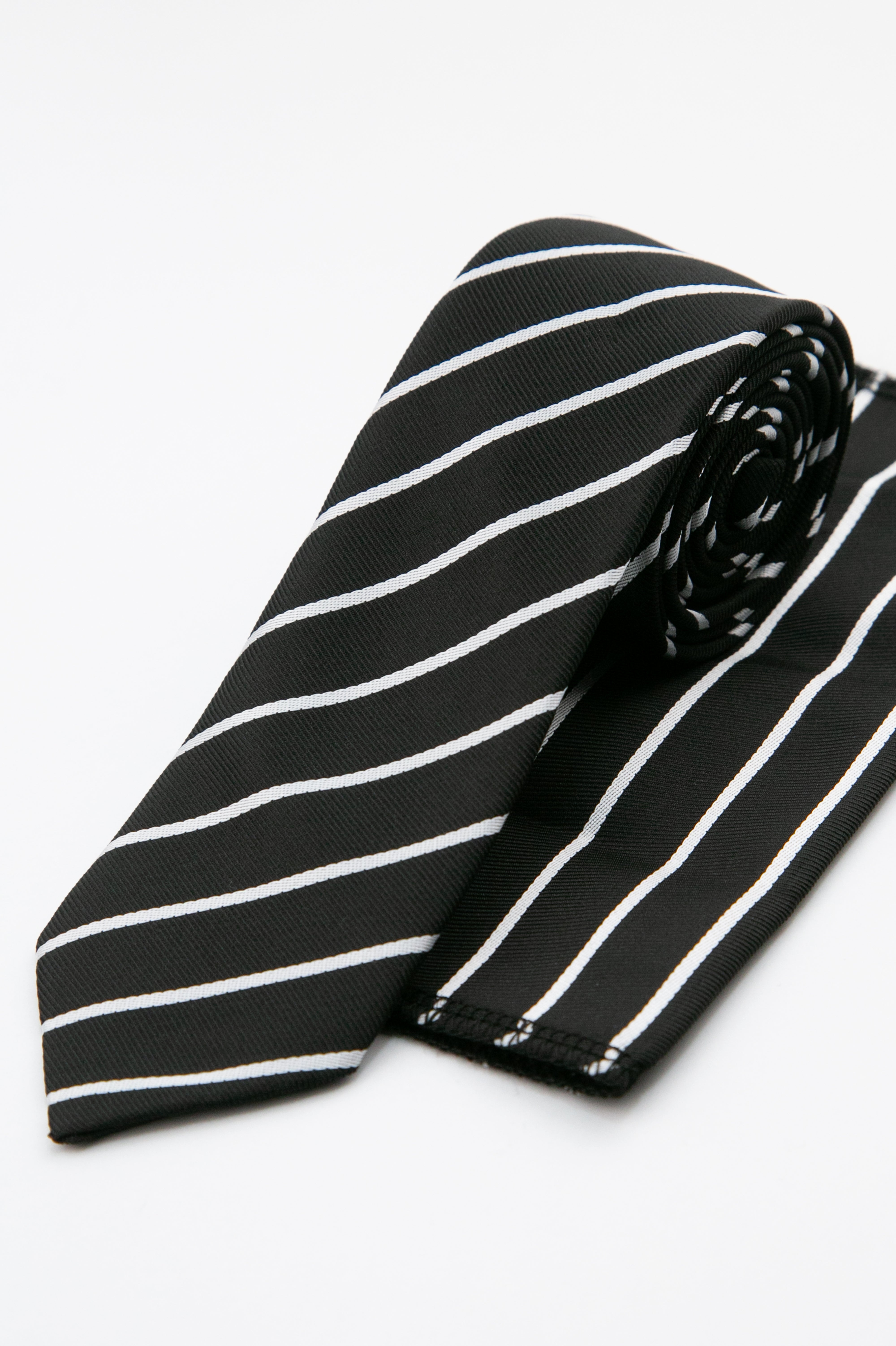 Boys’ Textured Striped Slim Tie & Pocket Square Set - Black