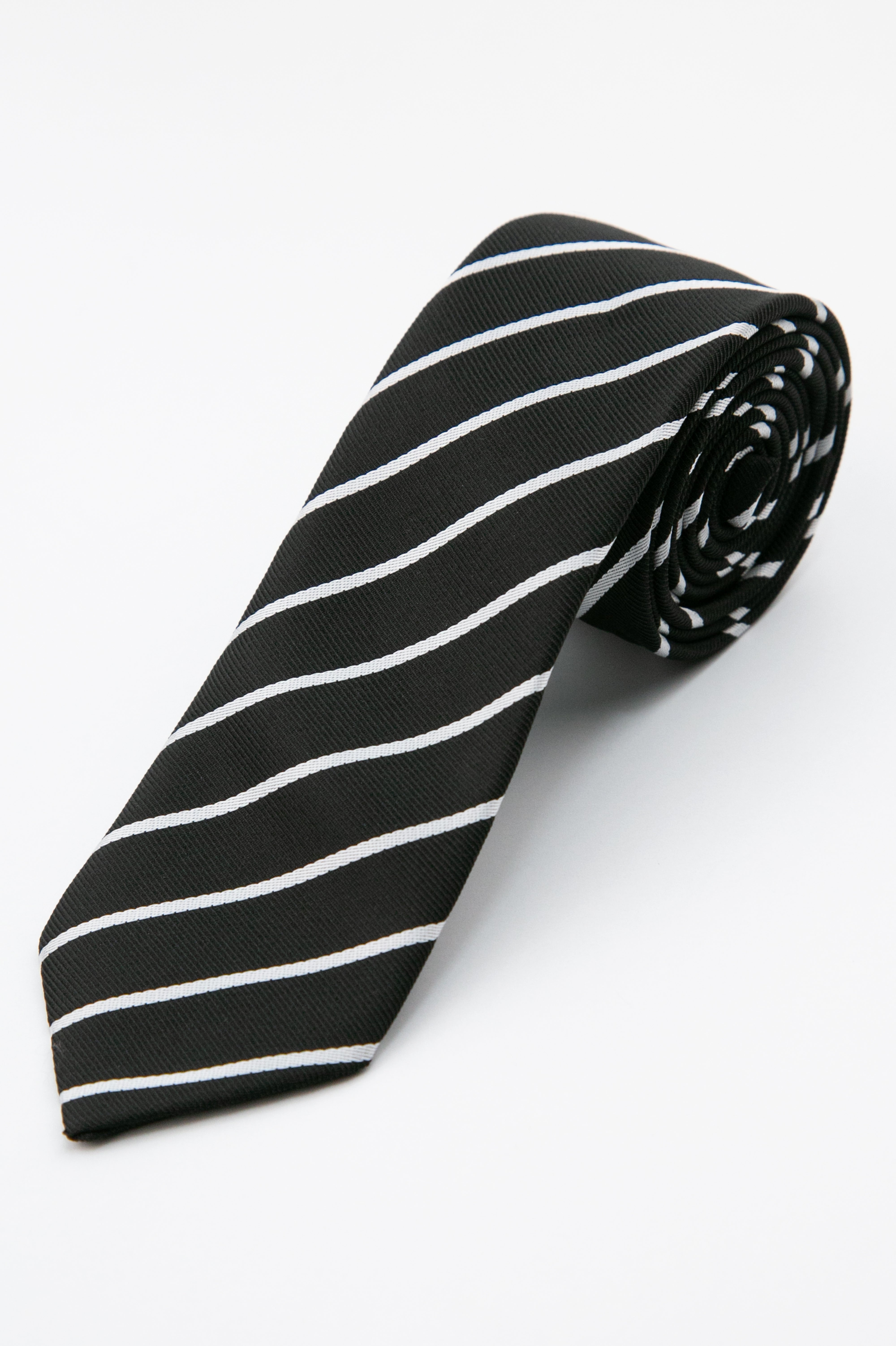 Boys’ Textured Striped Slim Tie & Pocket Square Set - Black Tie Picture