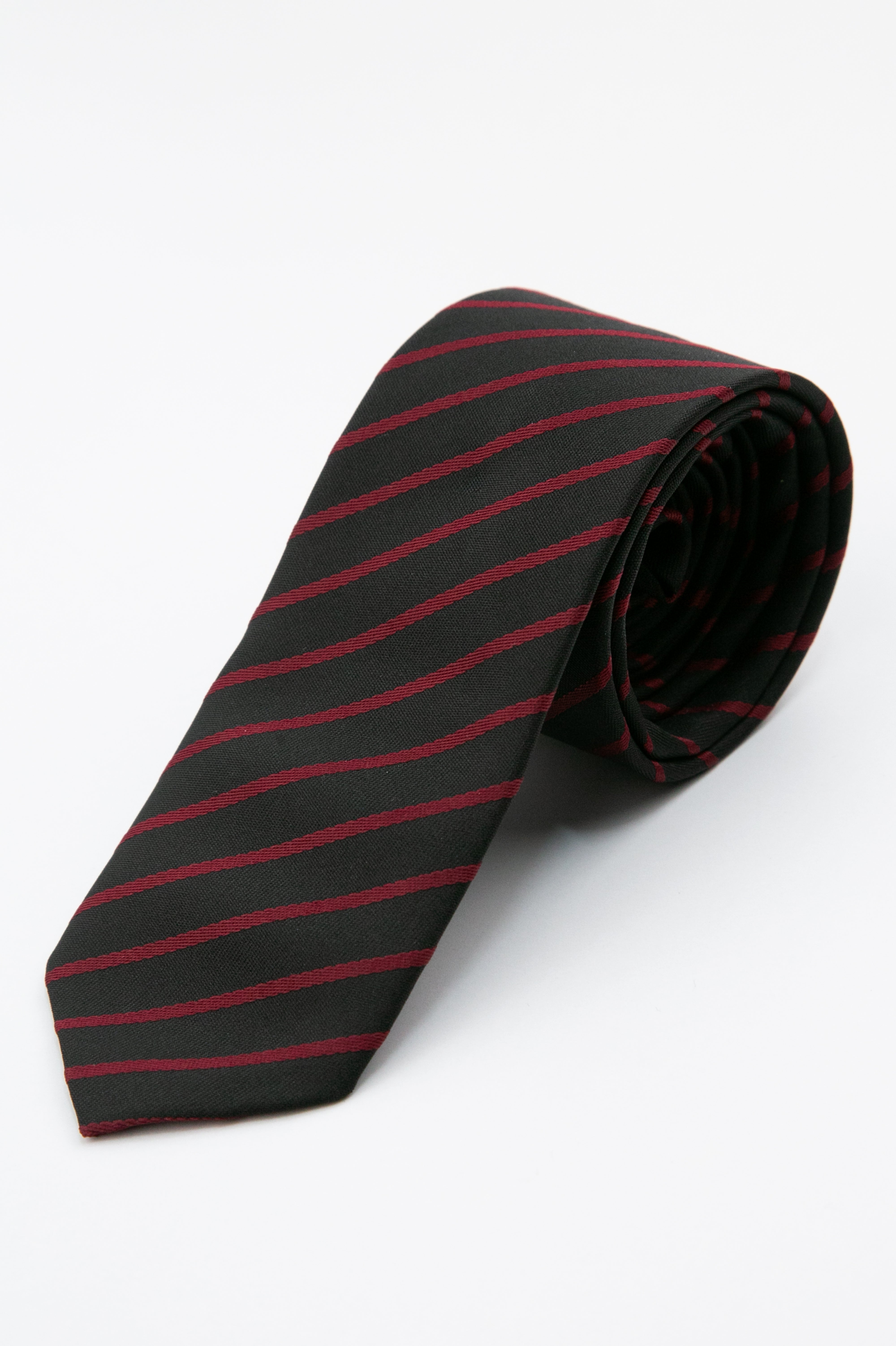 Boys’ Textured Striped Slim Tie & Pocket Square Set - Burgundy Tie Picture