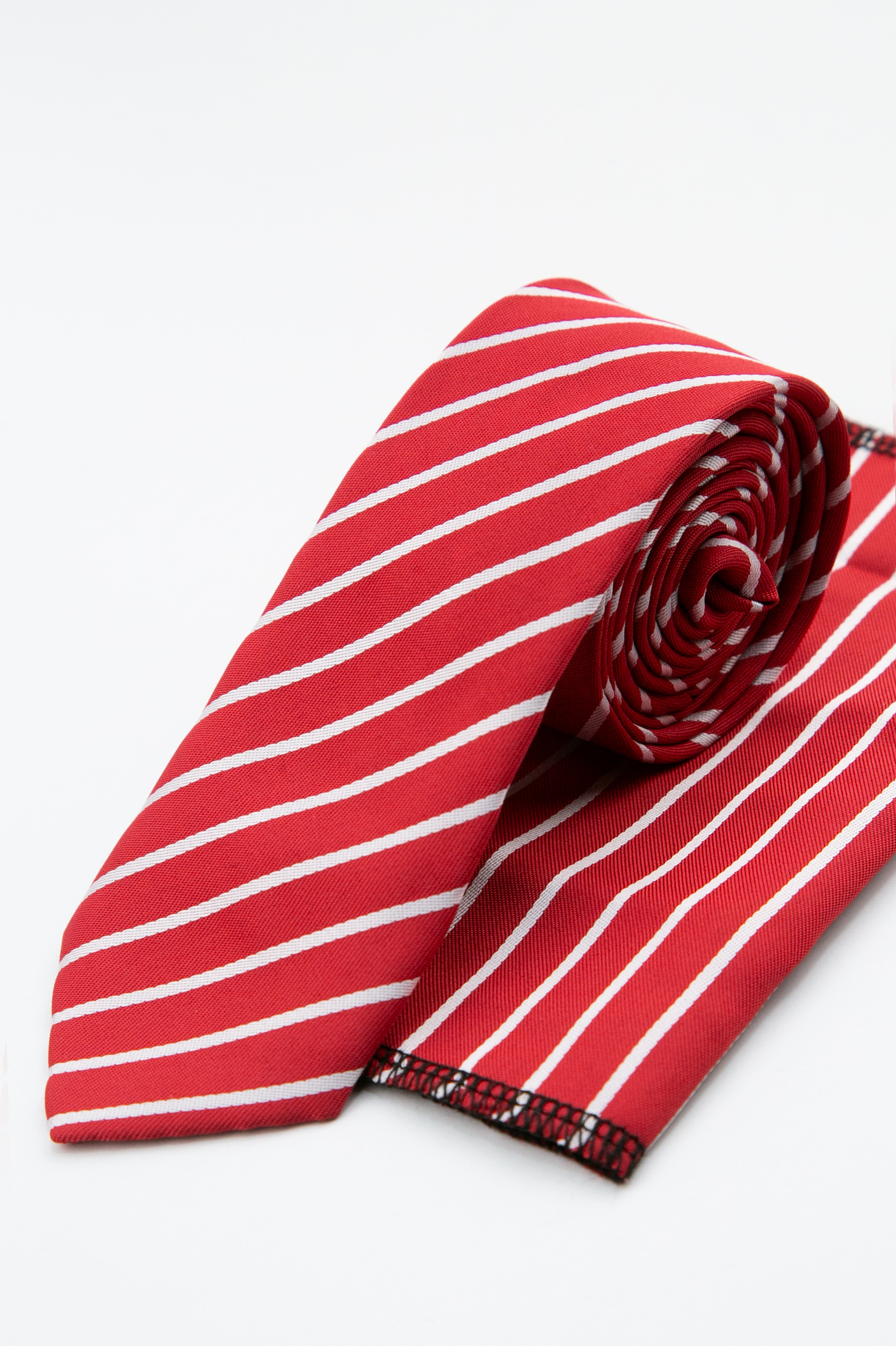 Boys’ Textured Striped Slim Tie & Pocket Square Set - Red Set Picture