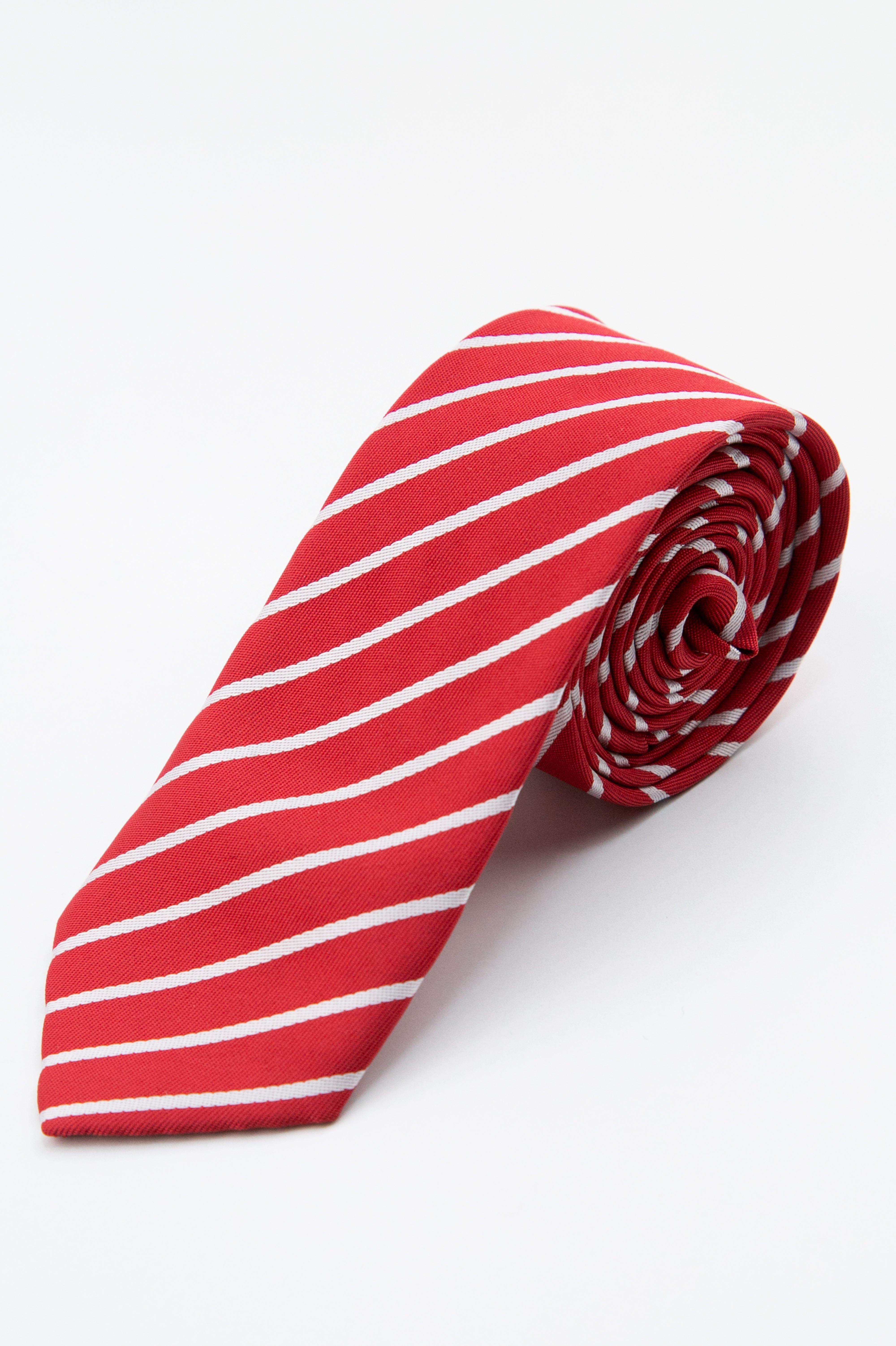 Boys’ Textured Striped Slim Tie & Pocket Square Set - Red Tie Picture