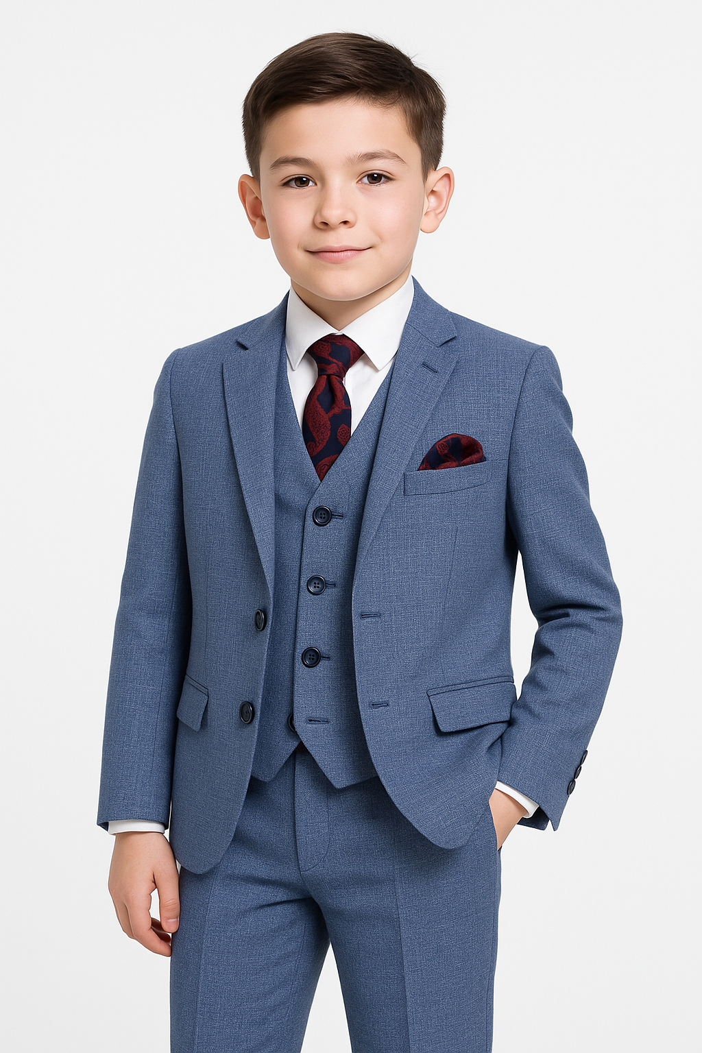 Costume Texturé Tailored Fit Bleu pour Garçons - LONDON - Bleu Denim Moyen