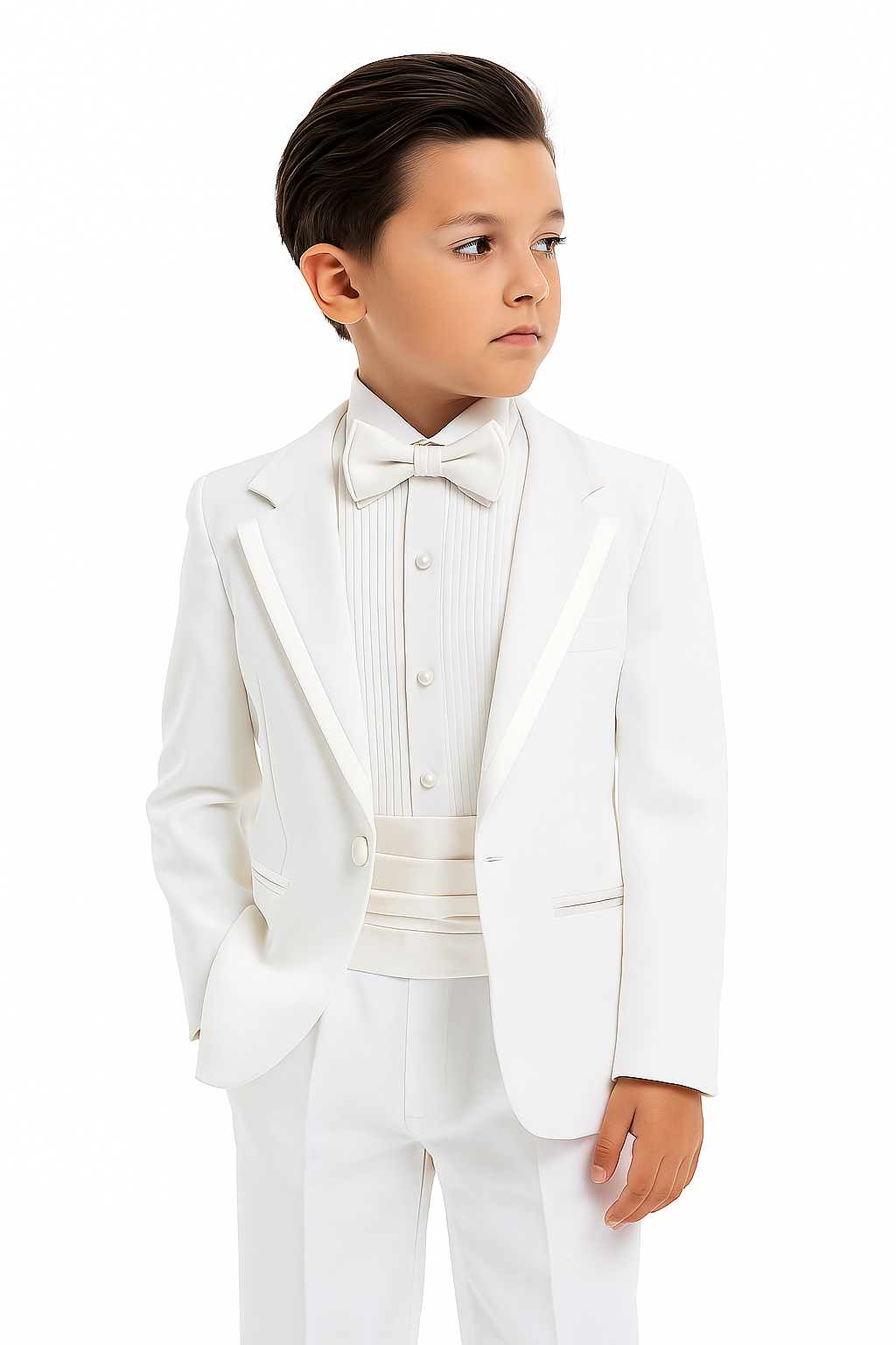 Boys Tuxedo Suit Set - White Model  Picture