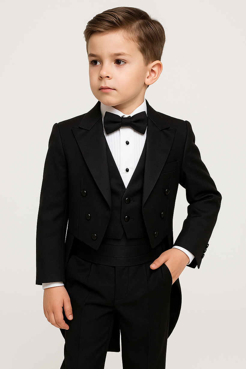 Boys Tuxedo Tail Suit - Black Model Picture