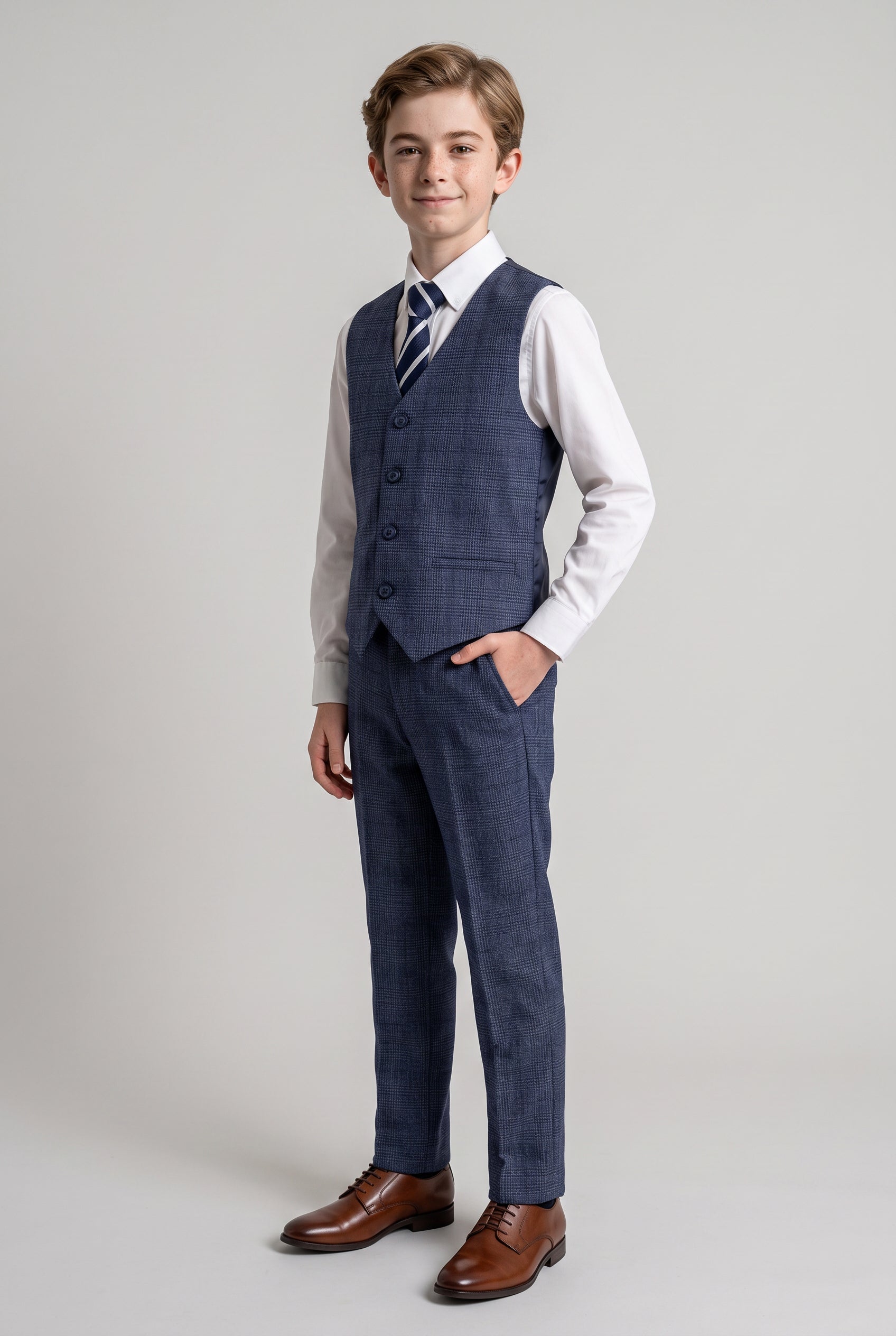 Jungen Tweed Karo Blauer Anzug - GRAHAM - Blau