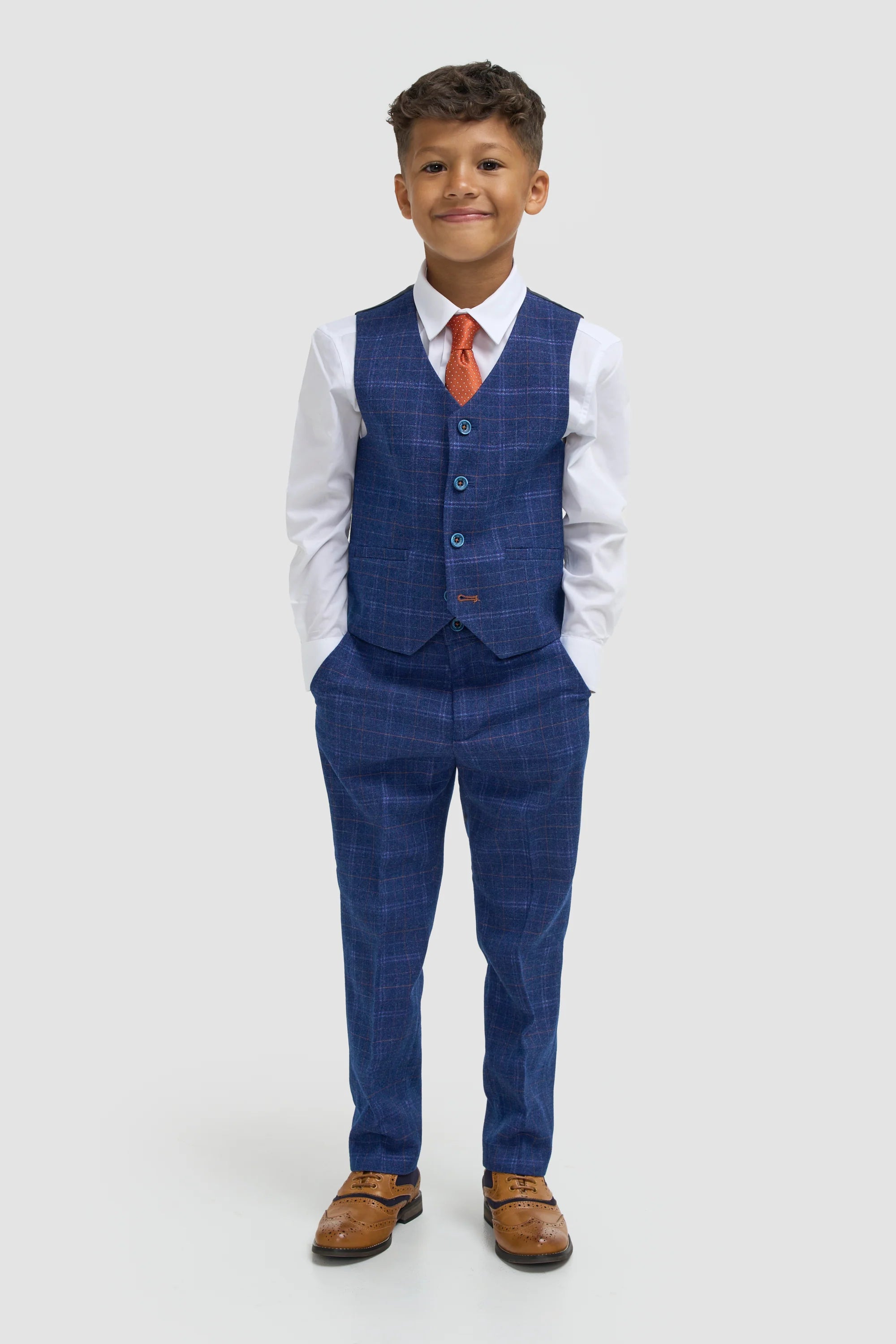 Costume garçon en tweed à carreaux bleu marine, coupe slim - KAISER - Bleu marine