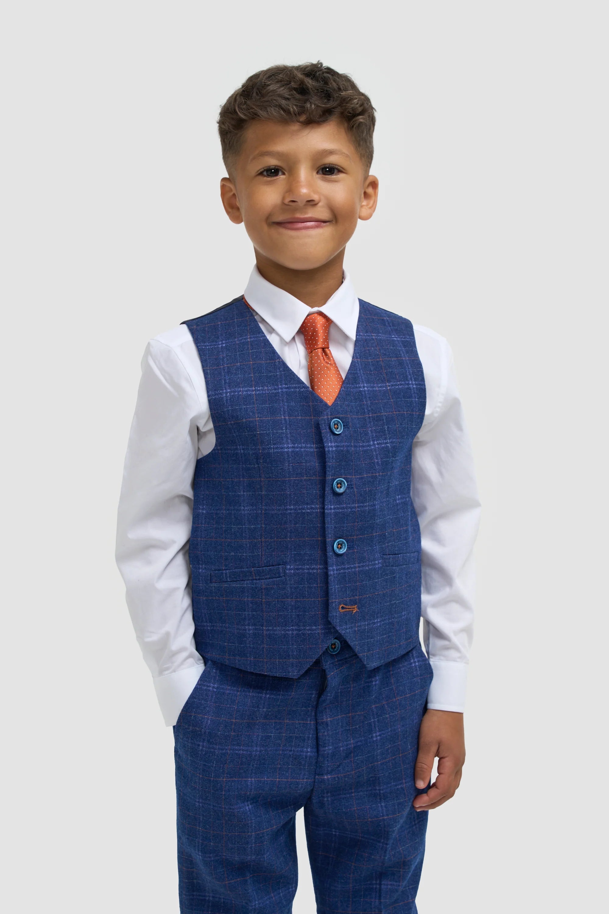 Costume garçon en tweed à carreaux bleu marine, coupe slim - KAISER - Bleu marine