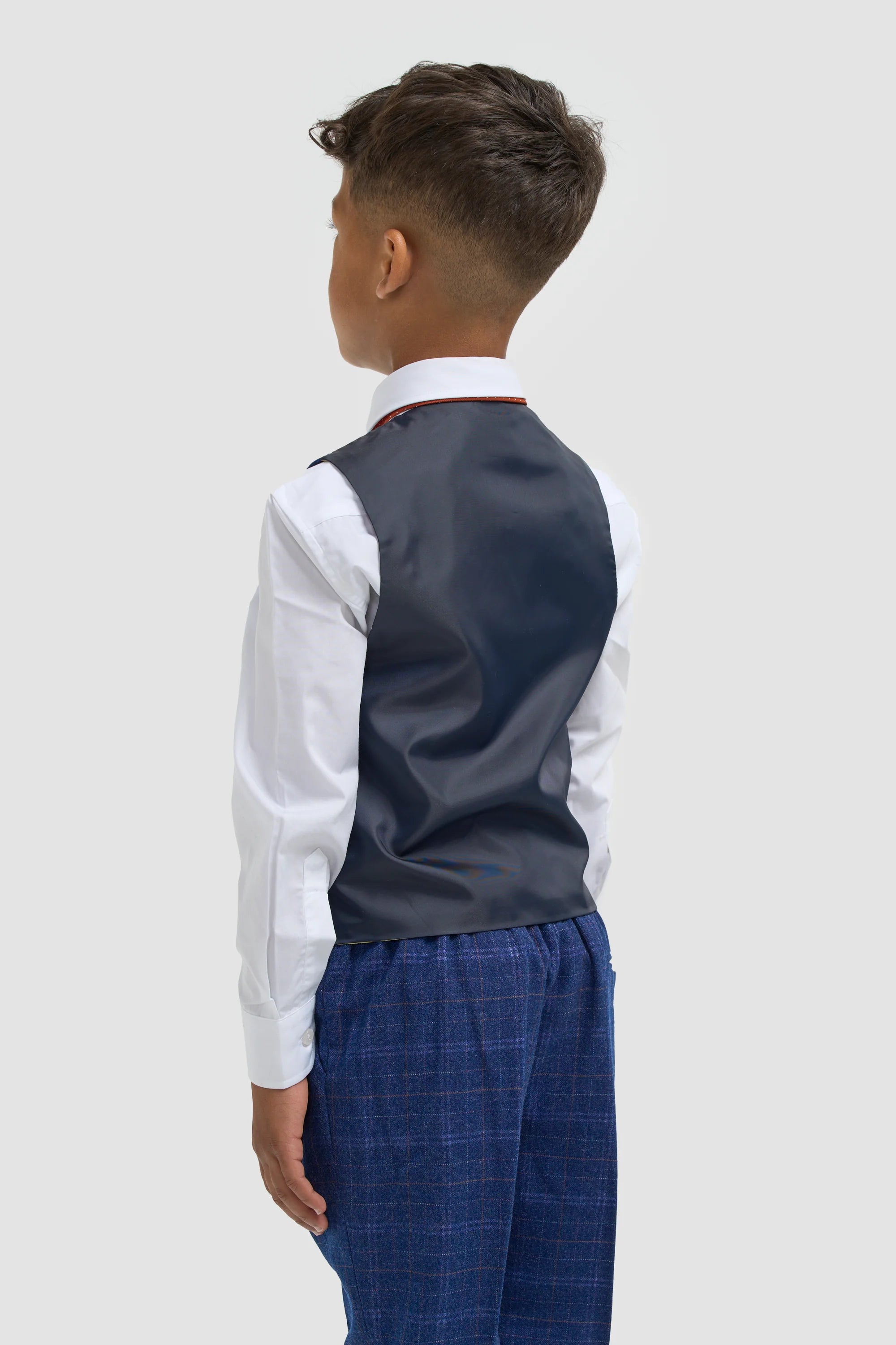 Costume garçon en tweed à carreaux bleu marine, coupe slim - KAISER - Bleu marine