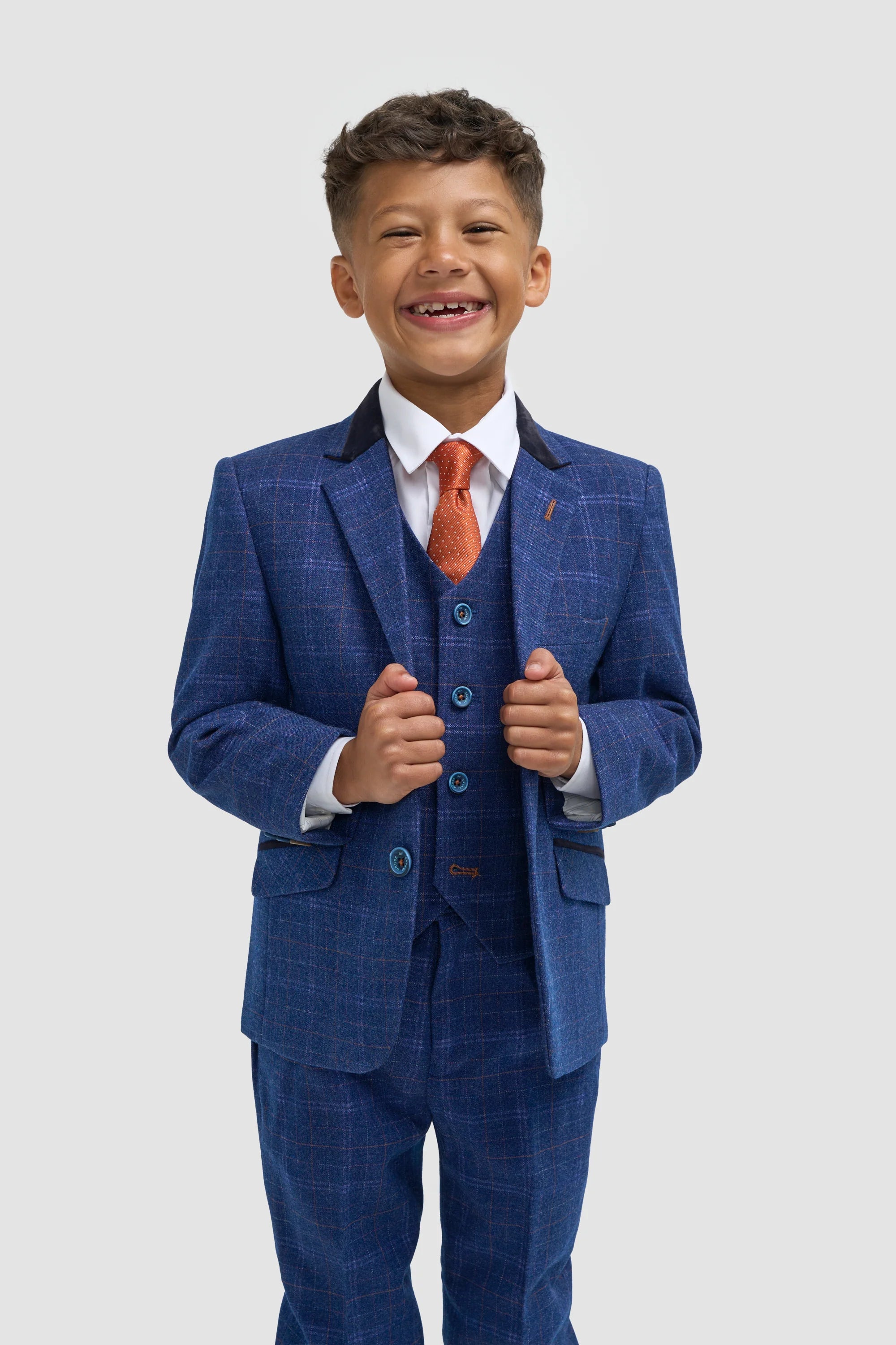 Abito da ragazzo in tweed a quadri blu navy slim fit - KAISER - Blu navy