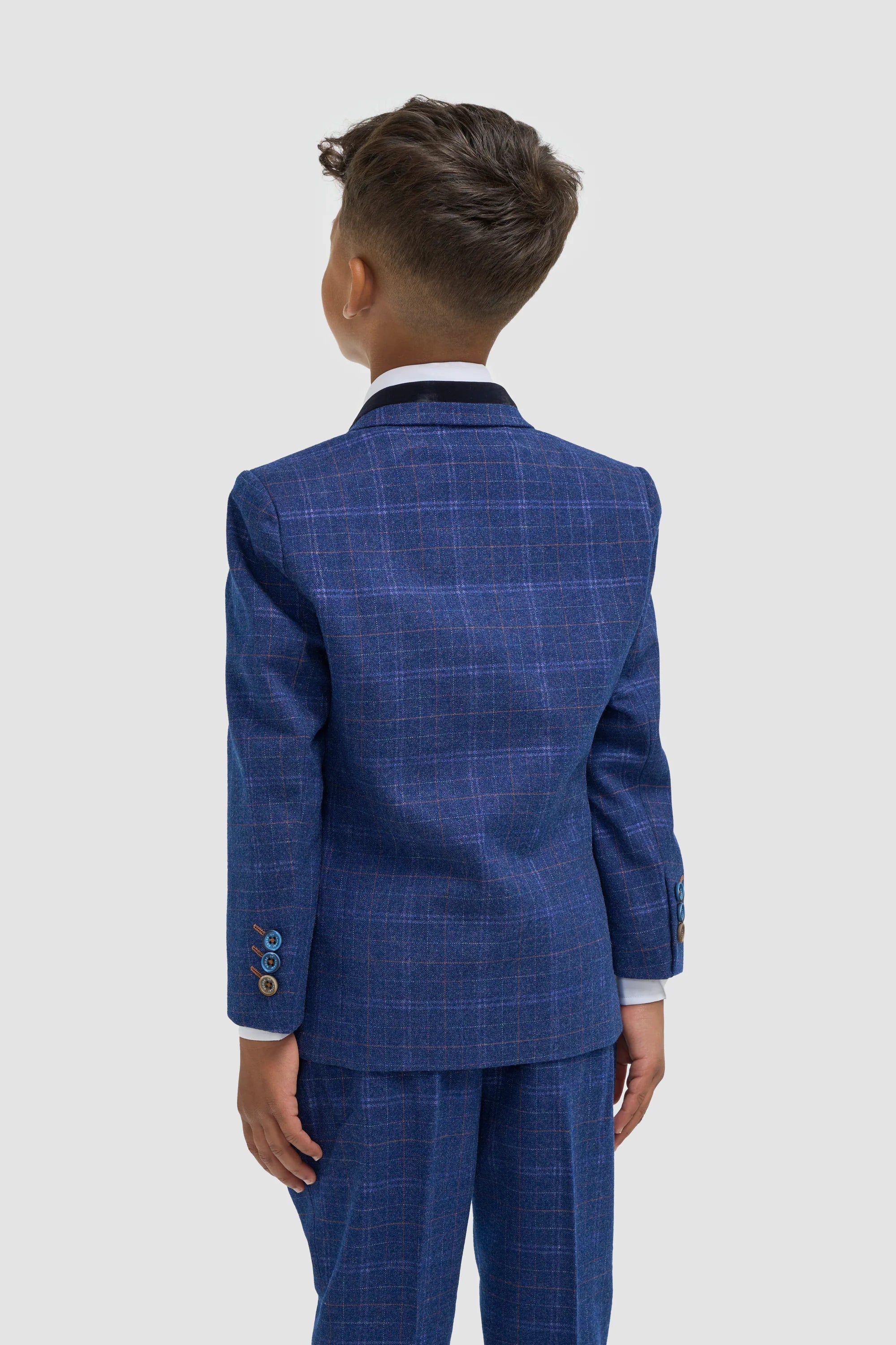 Costume garçon en tweed à carreaux bleu marine, coupe slim - KAISER - Bleu marine