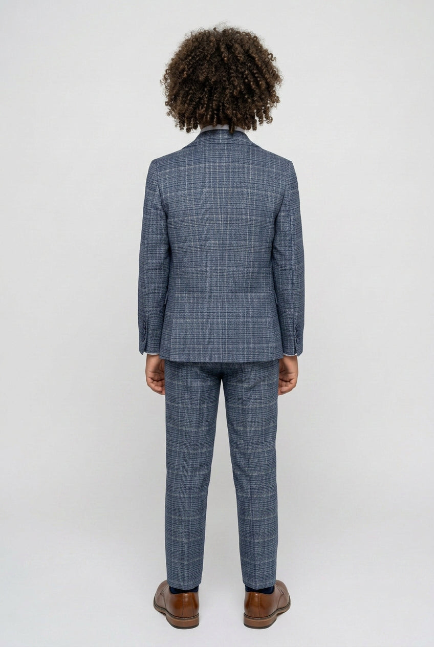 Ensemble costume garçon en tweed à carreaux bleu ciel - Bleu ciel