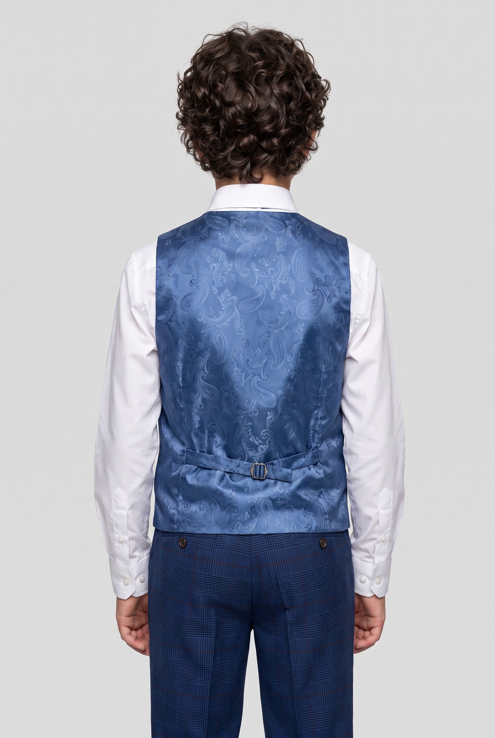 Boys Tweed Check Tailored Fit Navy Suit - ALEX - Royal Blue Back Picture
