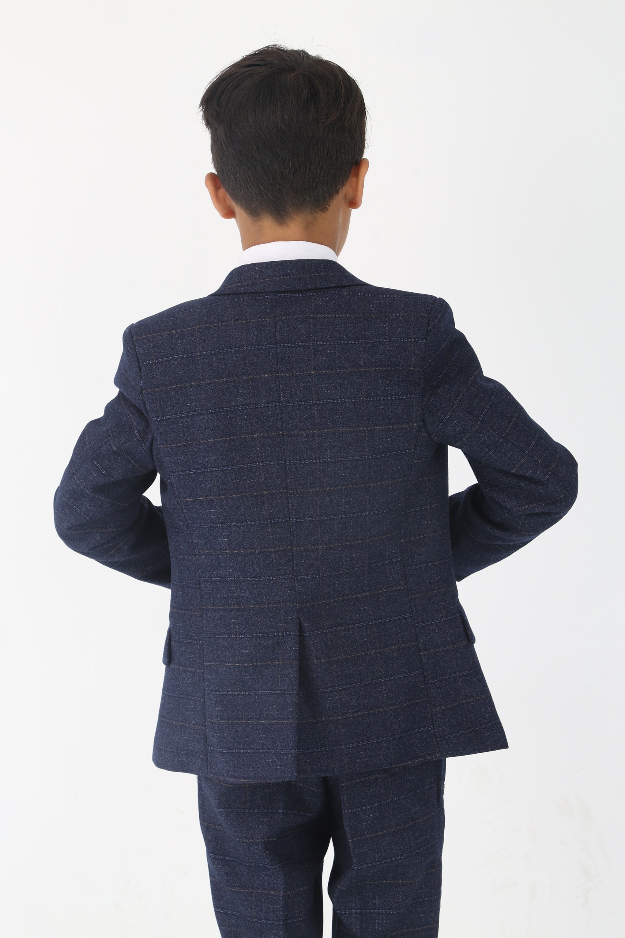 Conjunto de traje formal para niños con ajuste entallado y estampado de cuadros tipo tweed - Azul marino