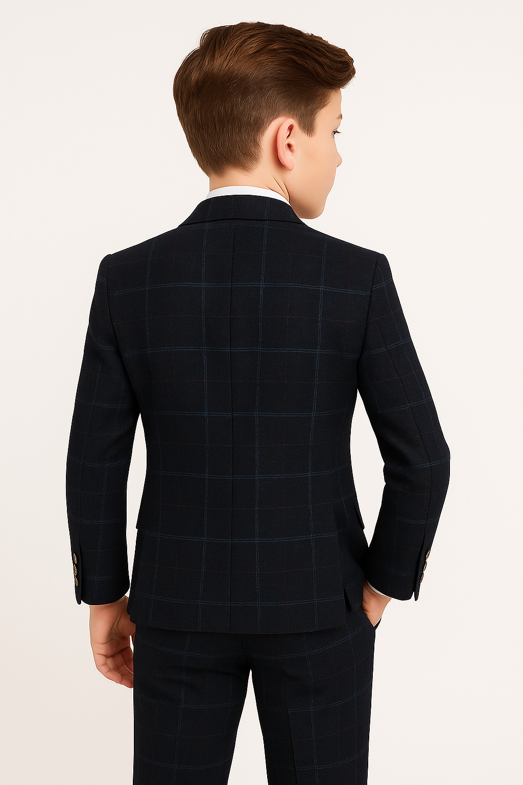 Boys Tweed Windowpane Check Suit - CODY Blue - Navy Blue