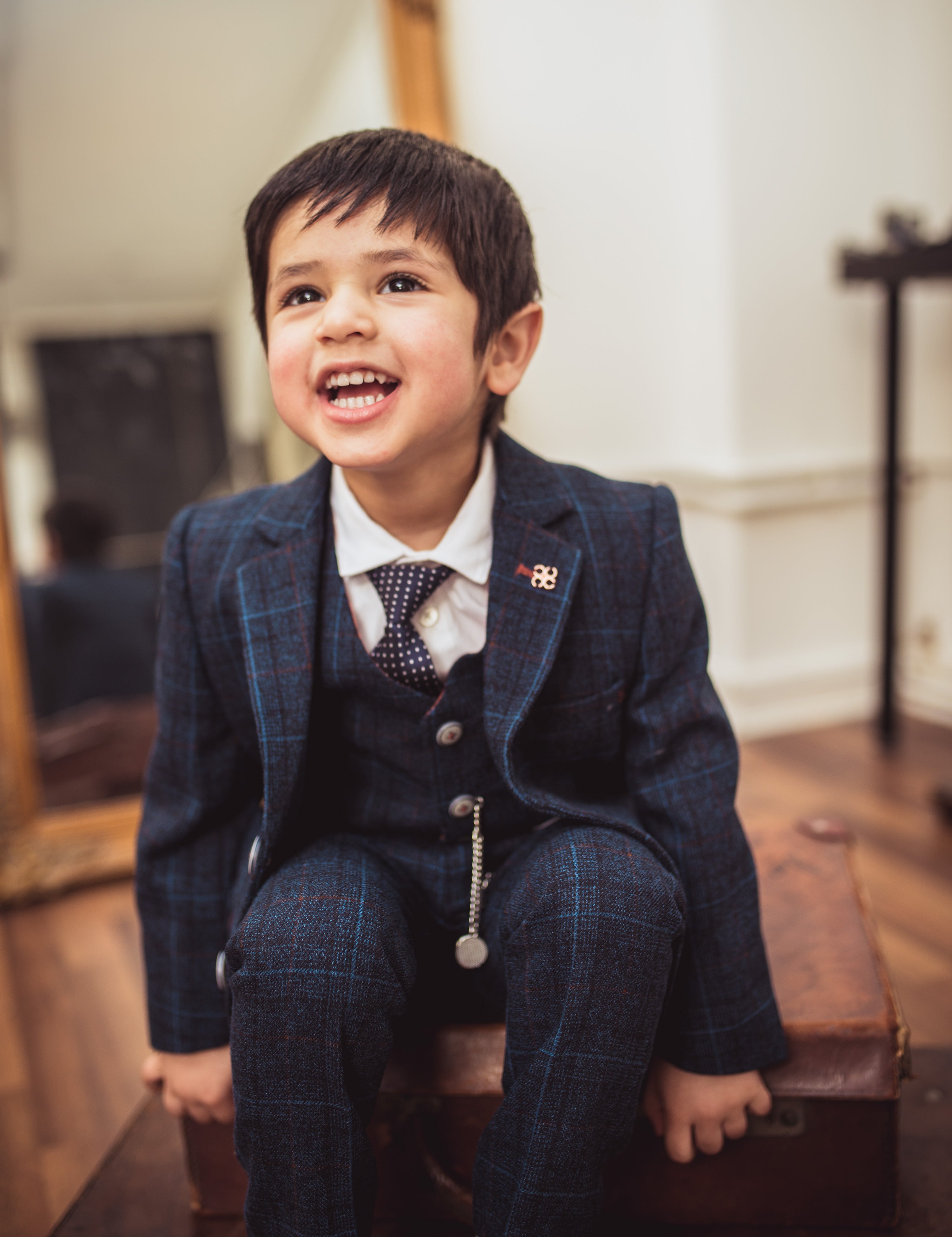 Costume en Tweed à Carreaux Windowpane pour Garçons - CODY Bleu - Bleu Marine