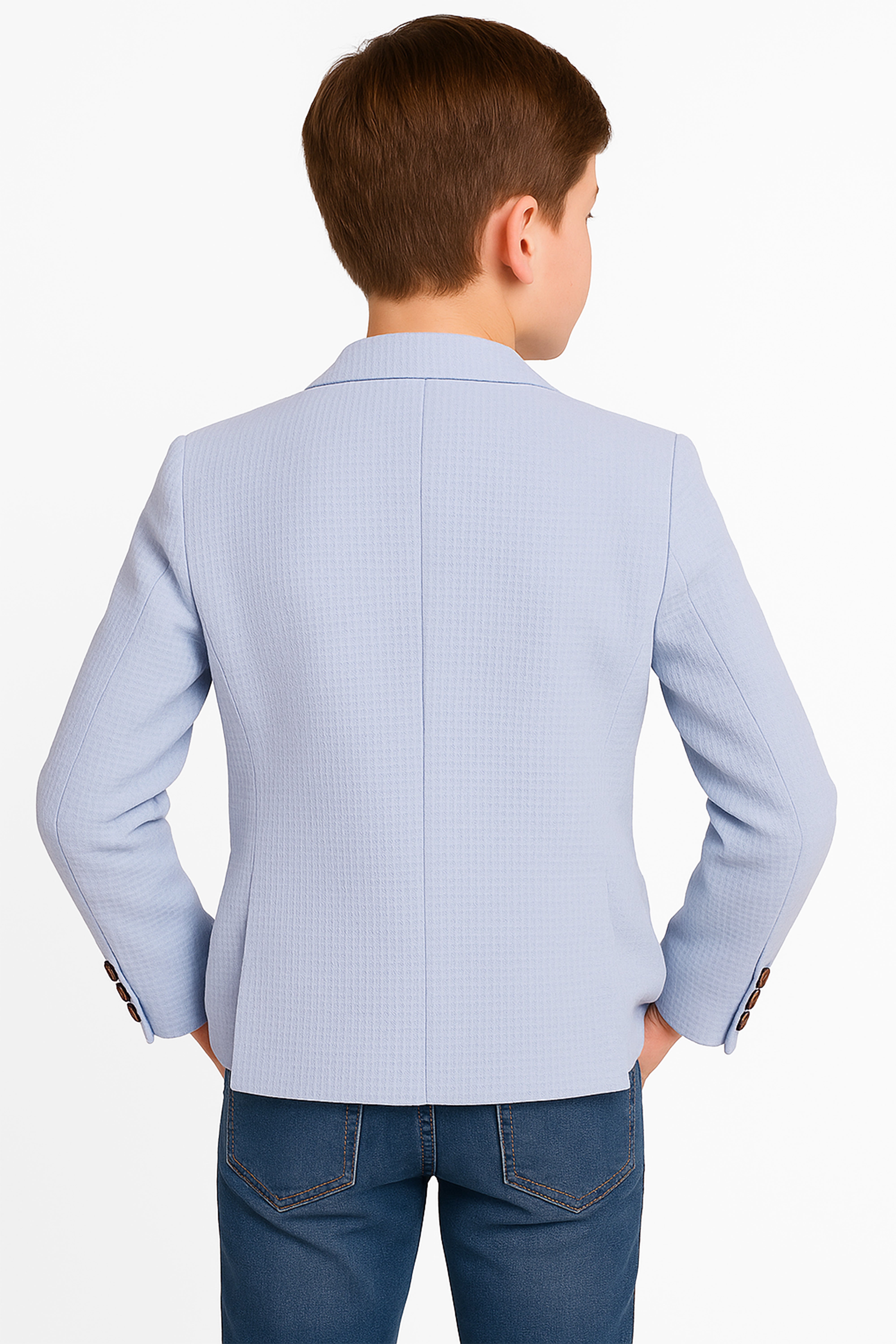 Boys Twill Single Breasted Slim Fit Blazer - TERRY - Sky Blue Back Picture