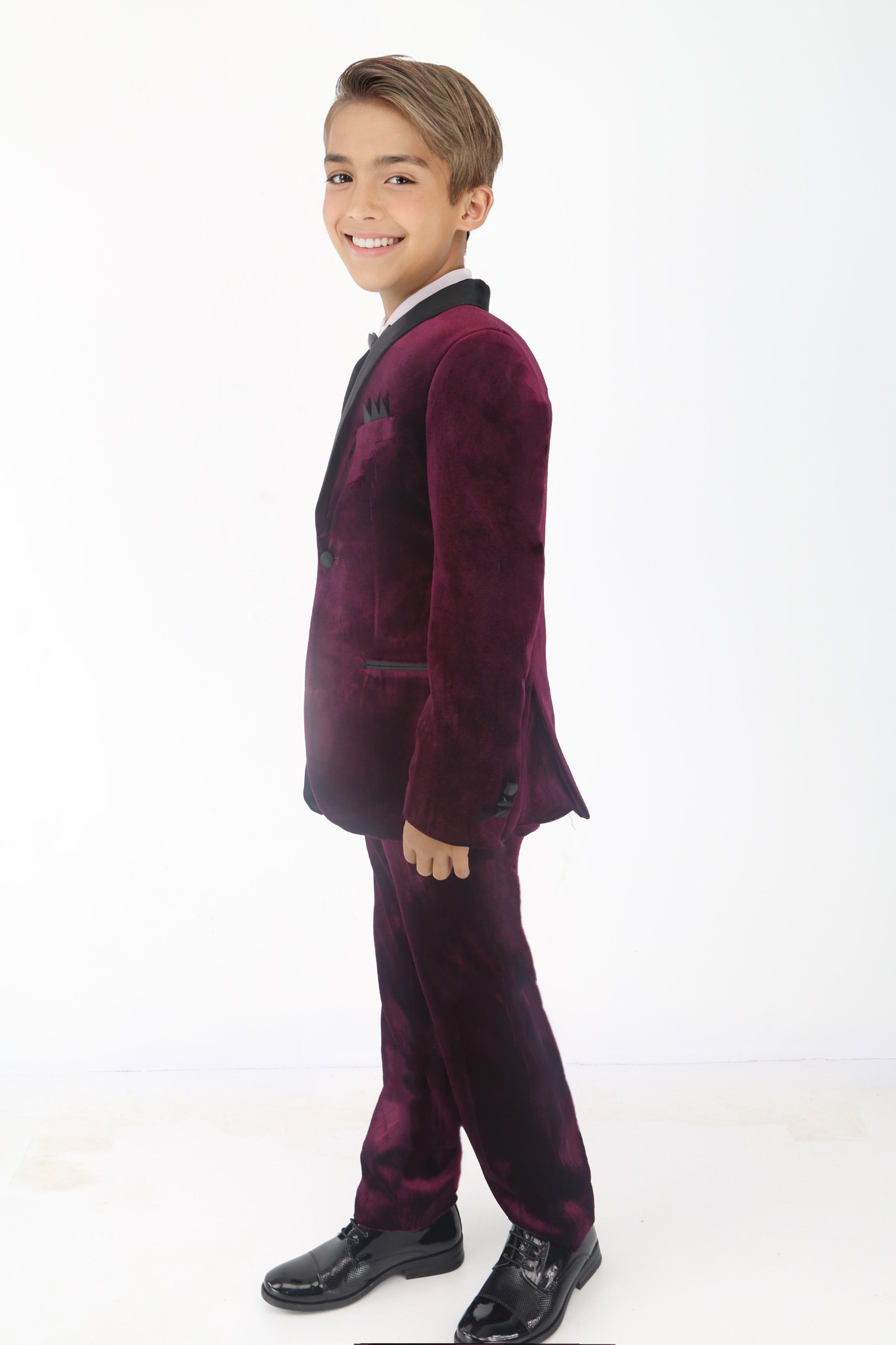 Boys' Velvet Suit with Satin Shawl Lapels - EC103 - Burgundy