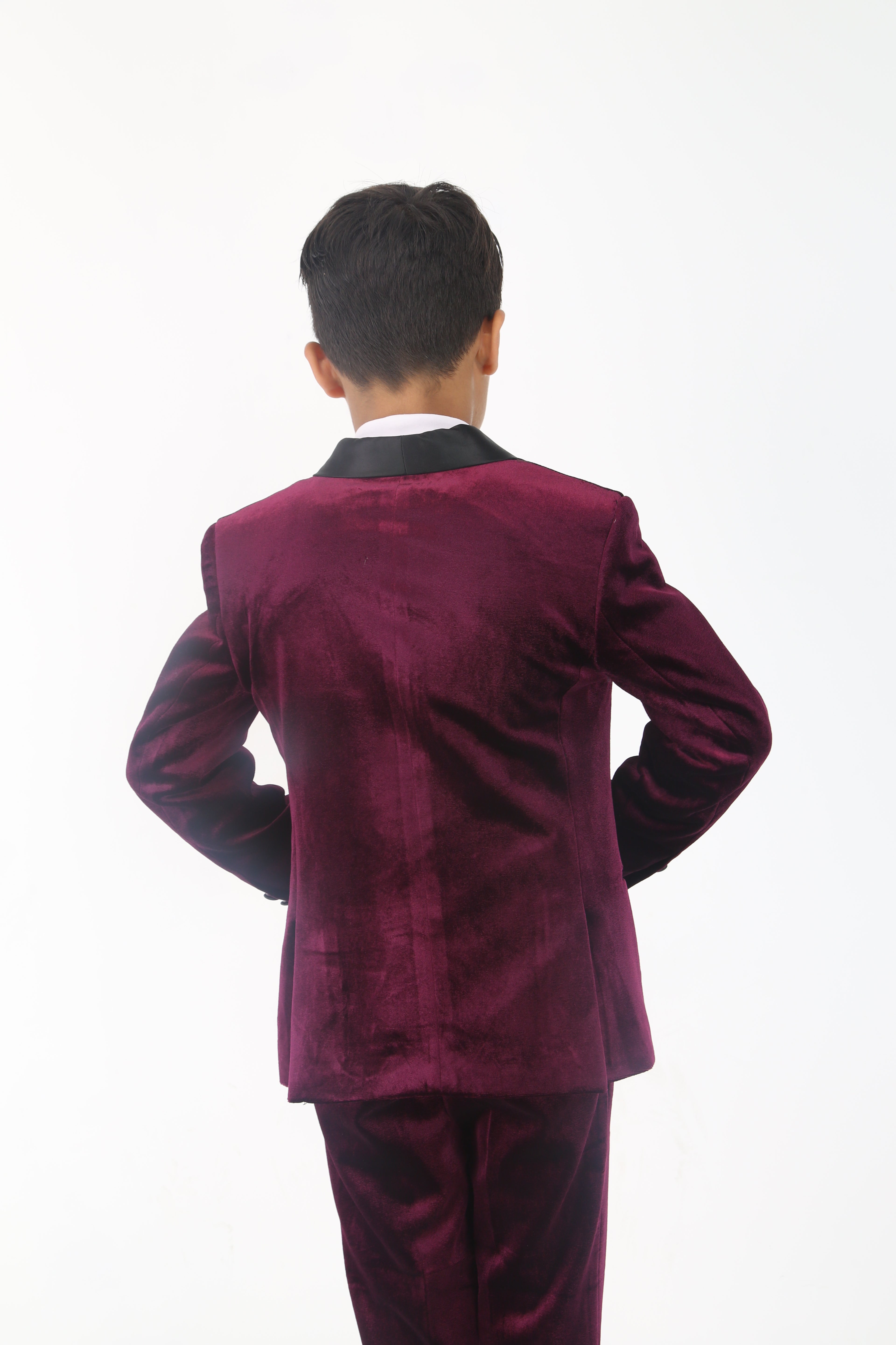 Boys' Velvet Suit with Satin Shawl Lapels - EC103 - Burgundy Jacket Back Picture