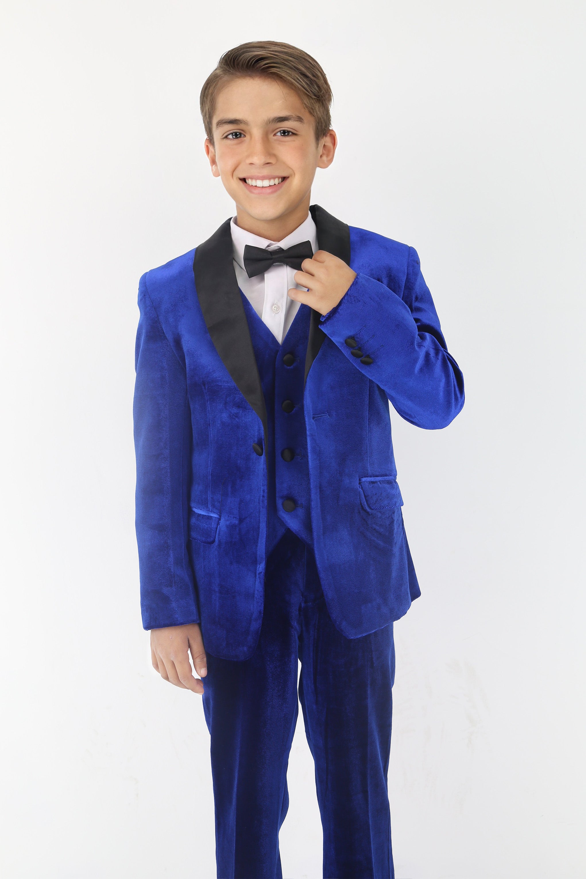 Boys' Velvet Suit with Satin Shawl Lapels - EC103 - Royal Blue Model Picture