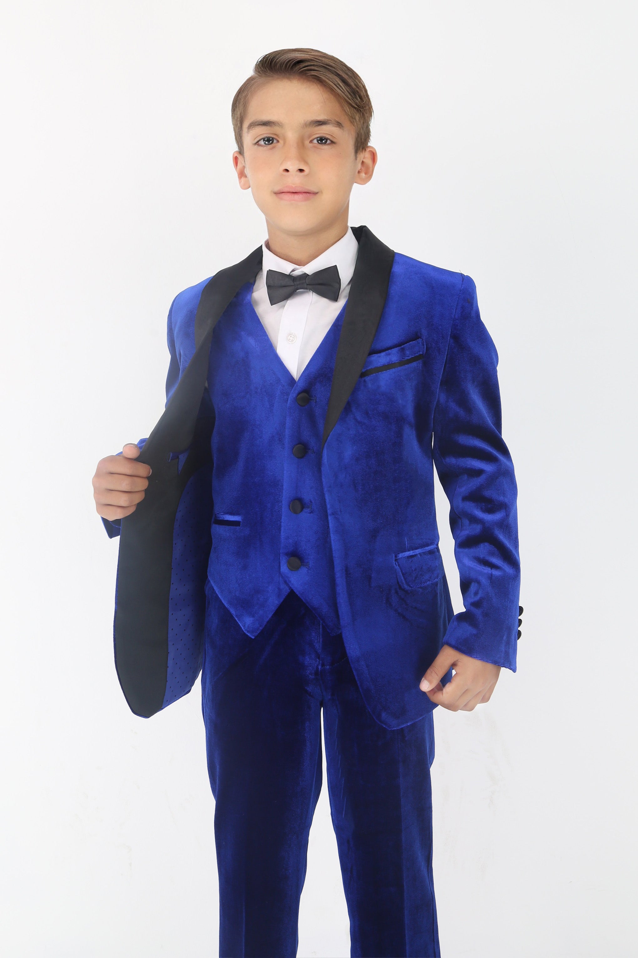 Boys' Velvet Suit with Satin Shawl Lapels - EC103 - Royal Blue Linning Picture