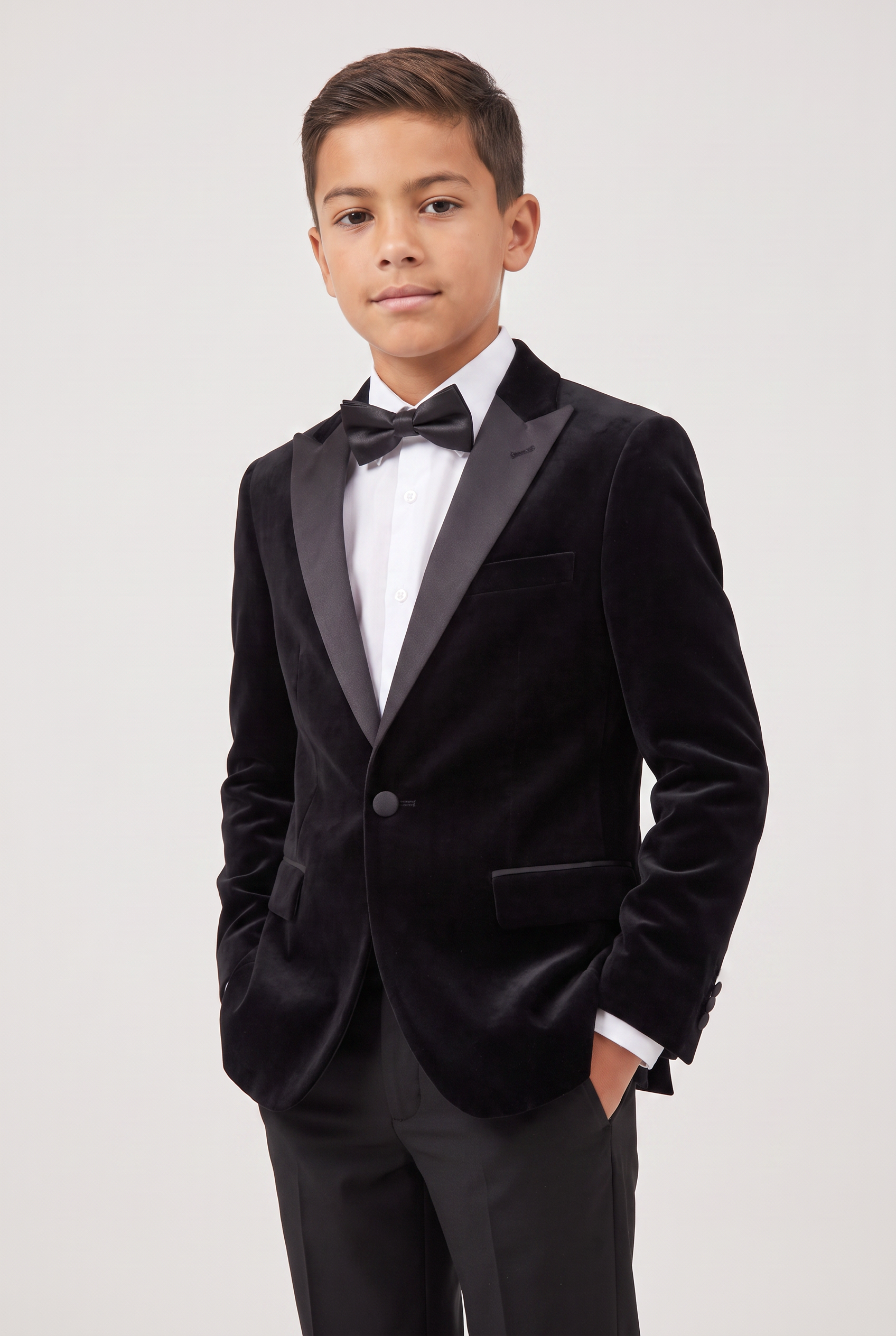 Boys Velvet Blazer Satin Lapel Dinner Jacket - Mayfair - Black