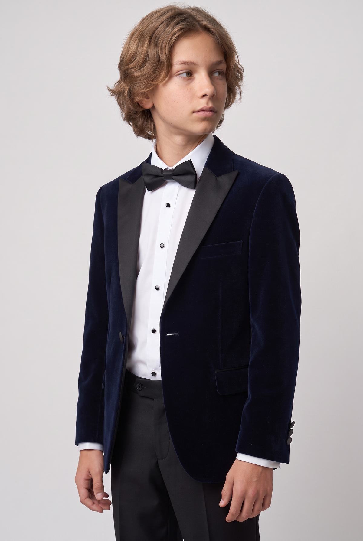 Jungen Samt-Sakko mit Satin-Revers für festliche Anlässe - Mayfair - Marineblau