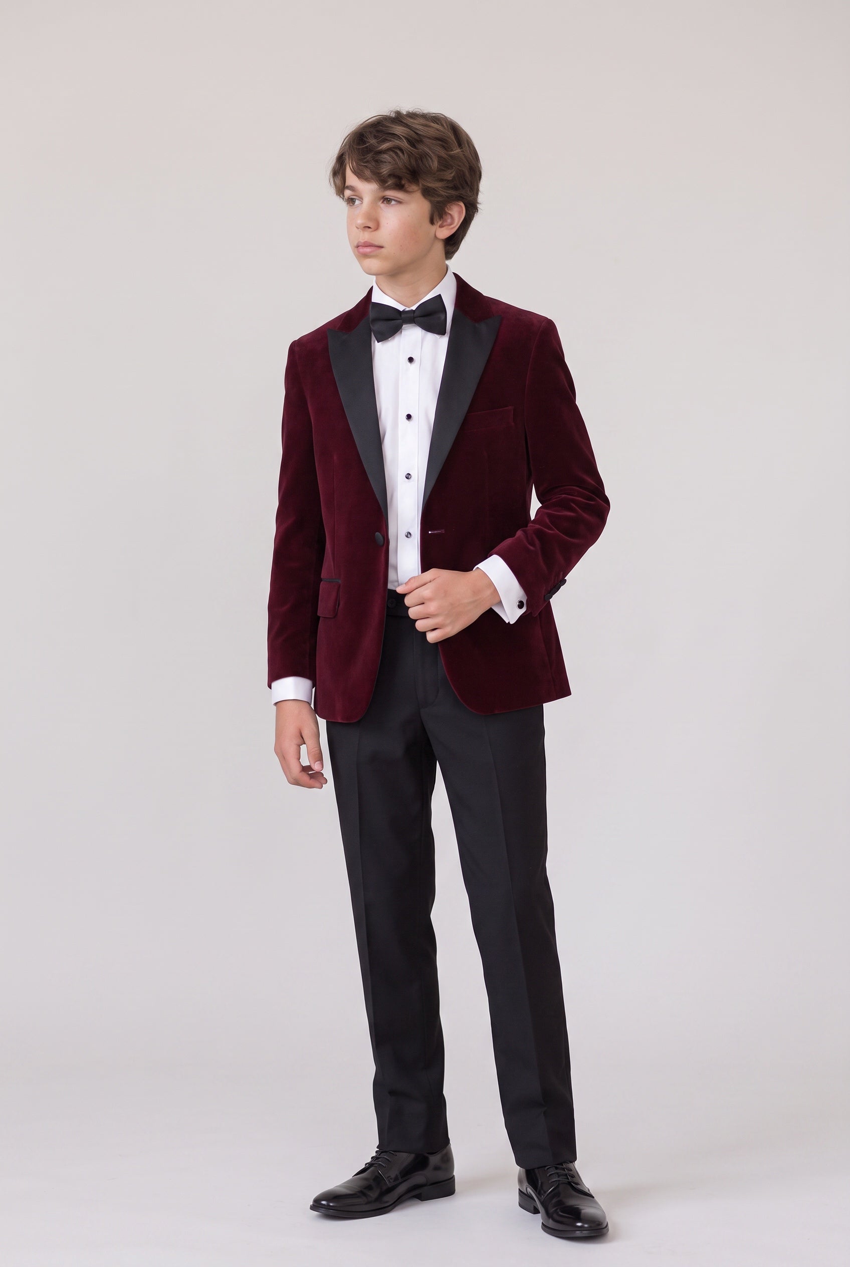 Boys Velvet Blazer Satin Lapel Dinner Jacket - Mayfair - Wine
